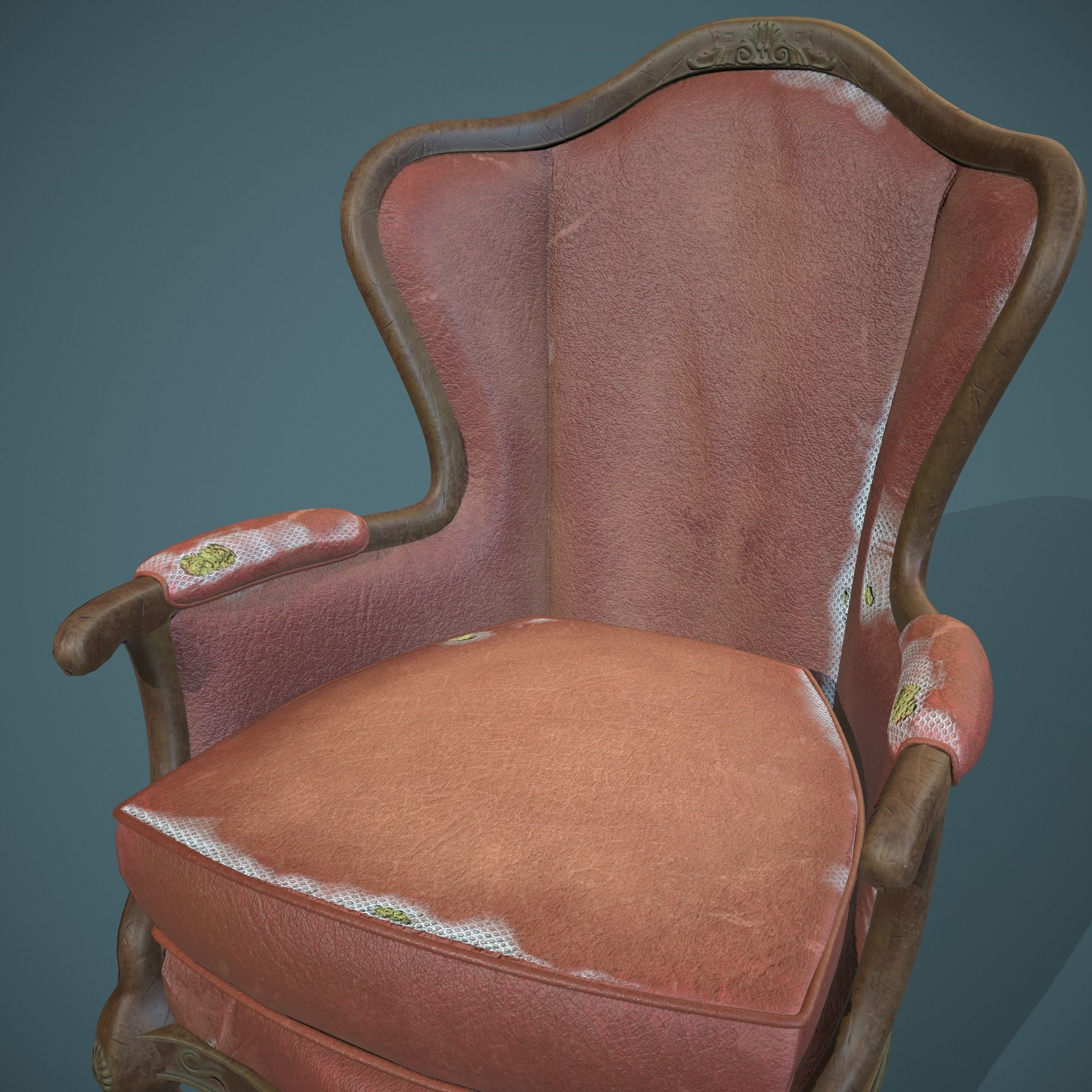 Leather old chair Low-poly 3D model_3