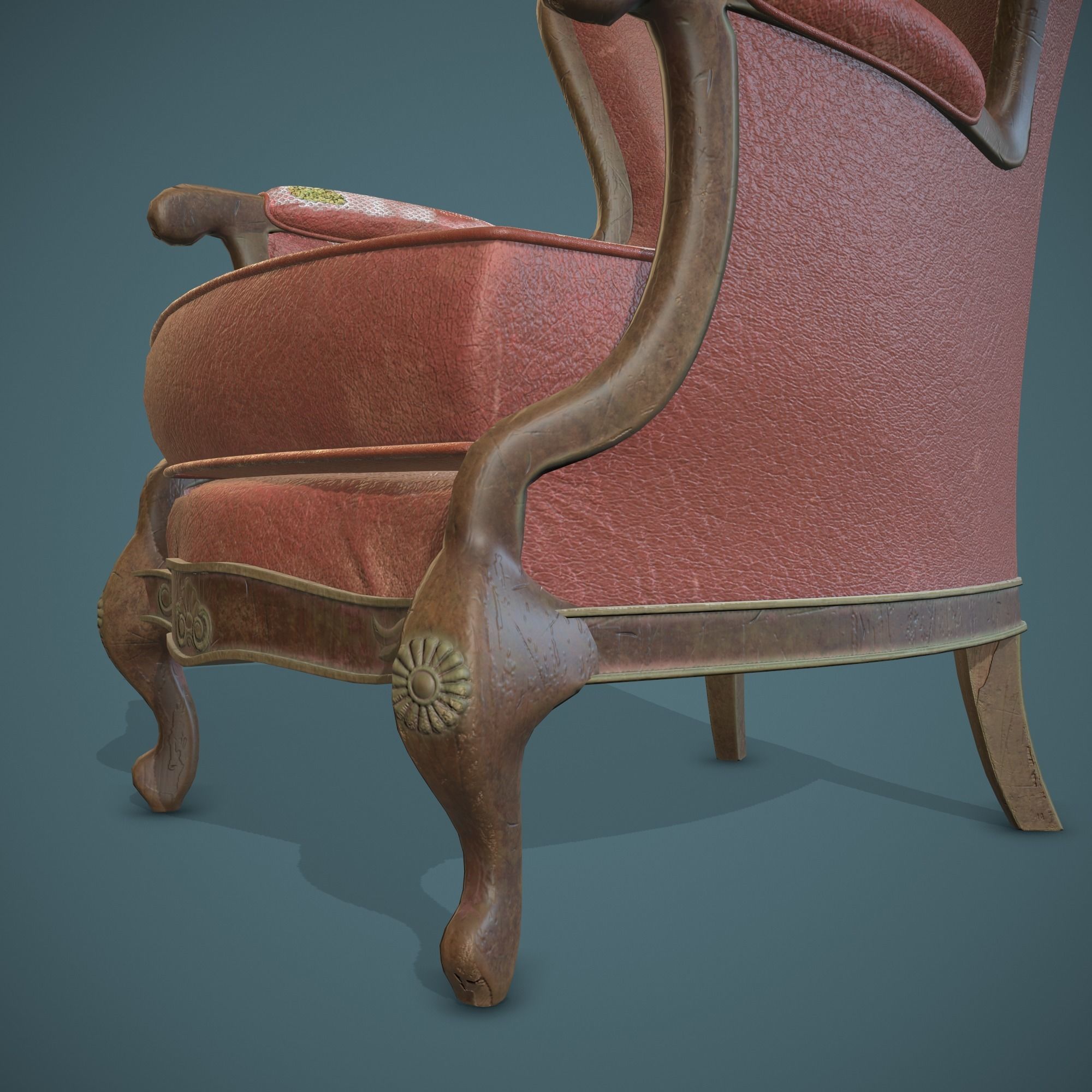 Leather old chair Low-poly 3D model_7