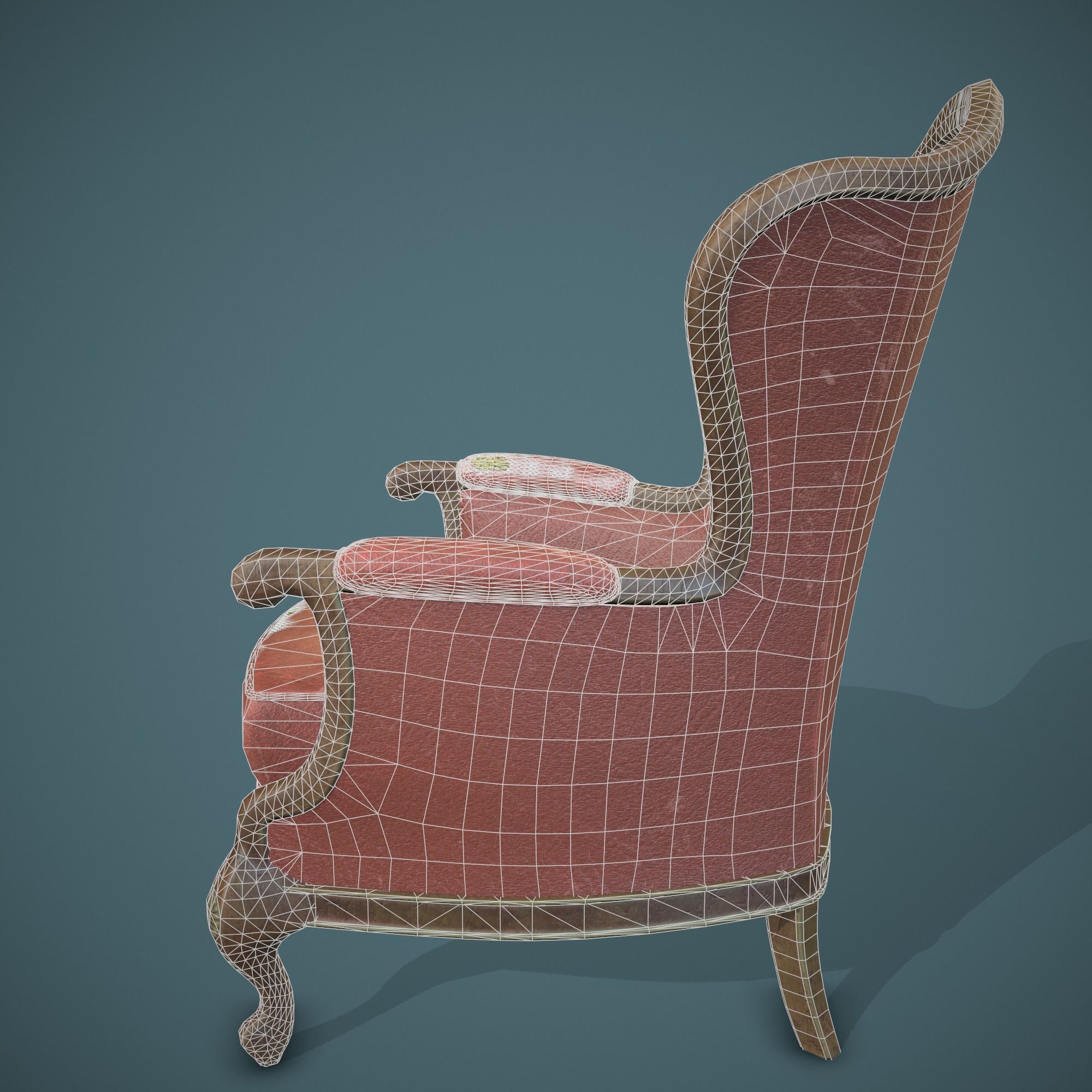 Leather old chair Low-poly 3D model_19