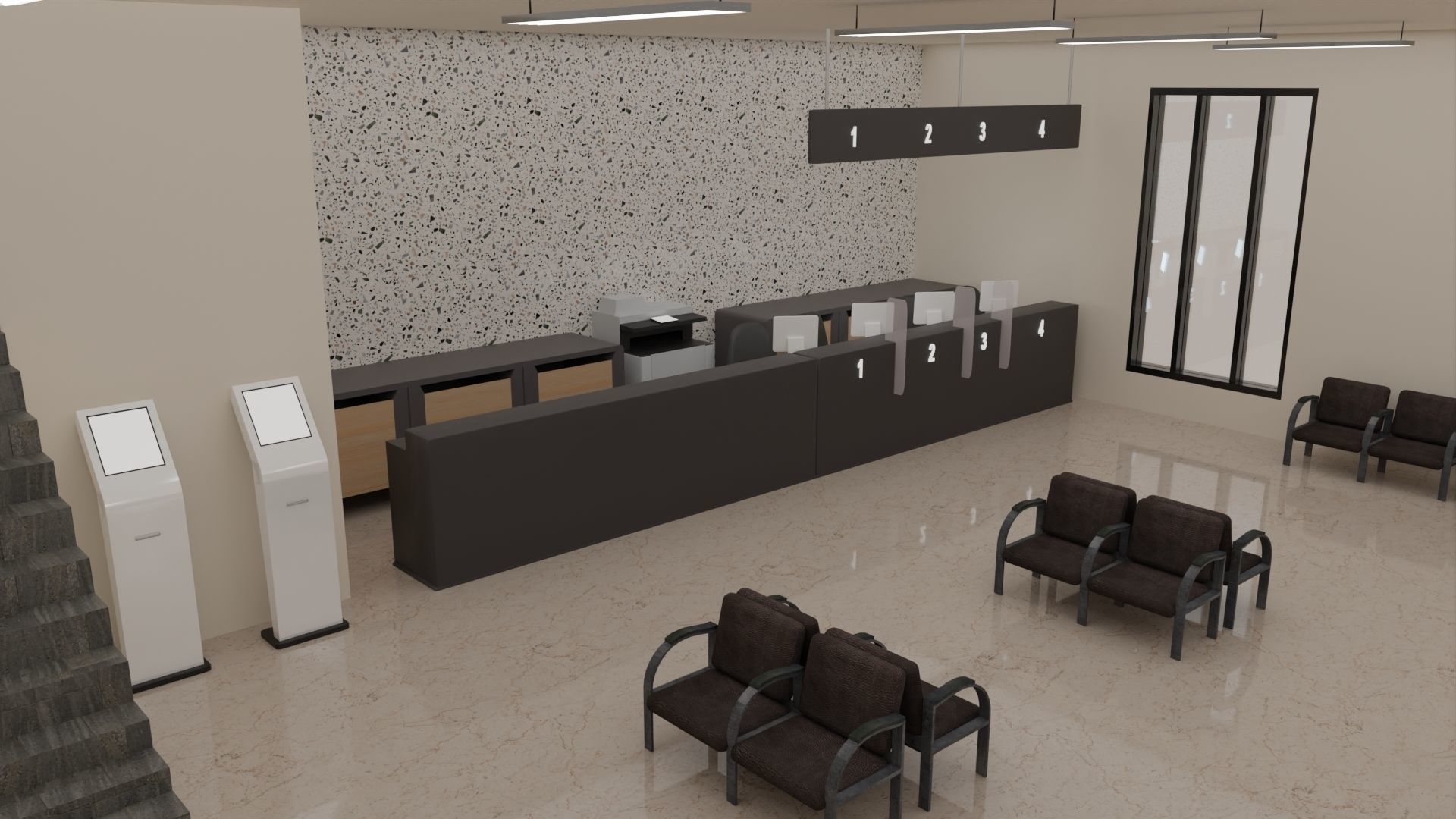 Bank Interior Low-poly 3D model_2