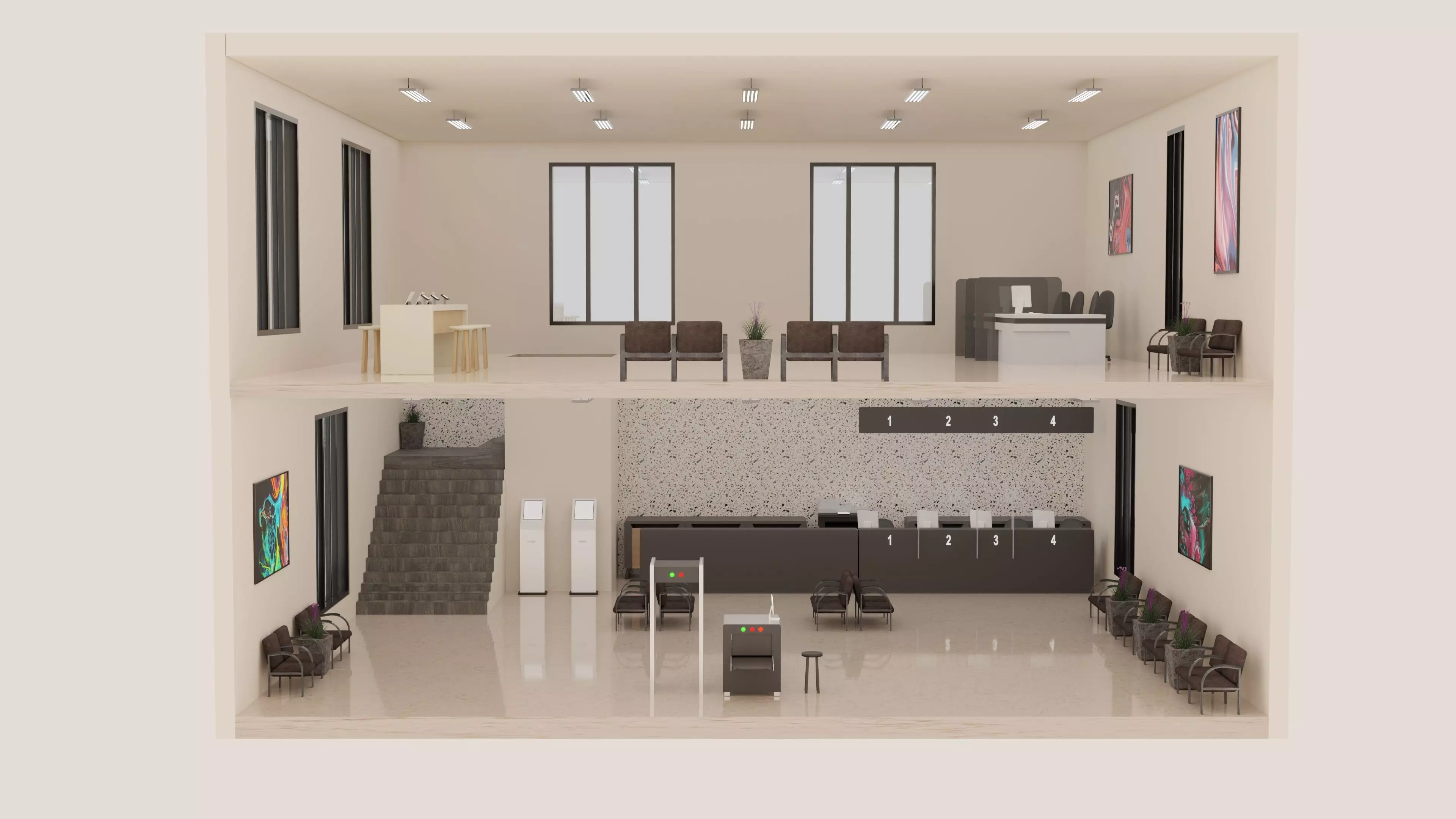 Bank Interior Low-poly 3D model_0