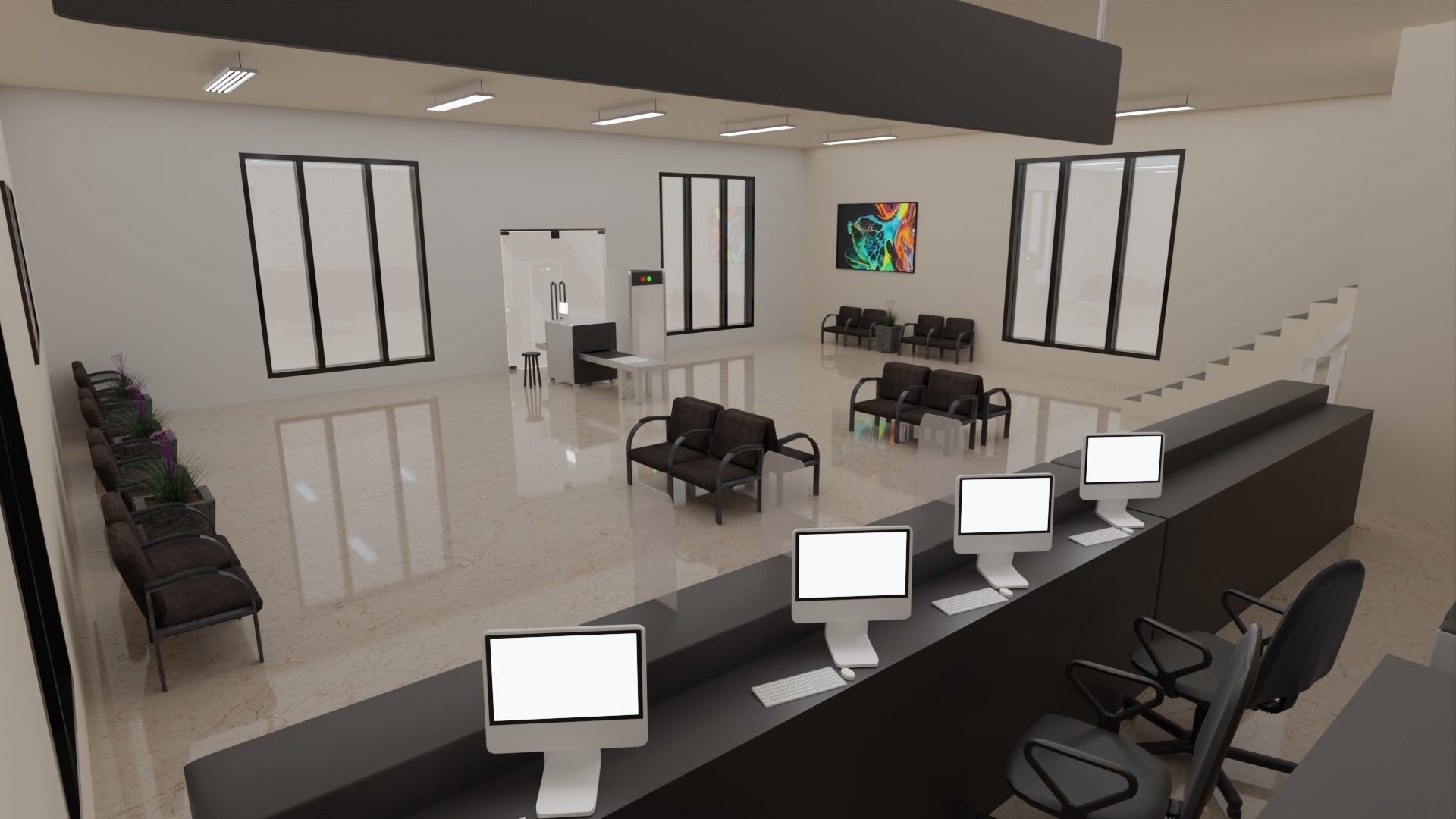 Bank Interior Low-poly 3D model_3