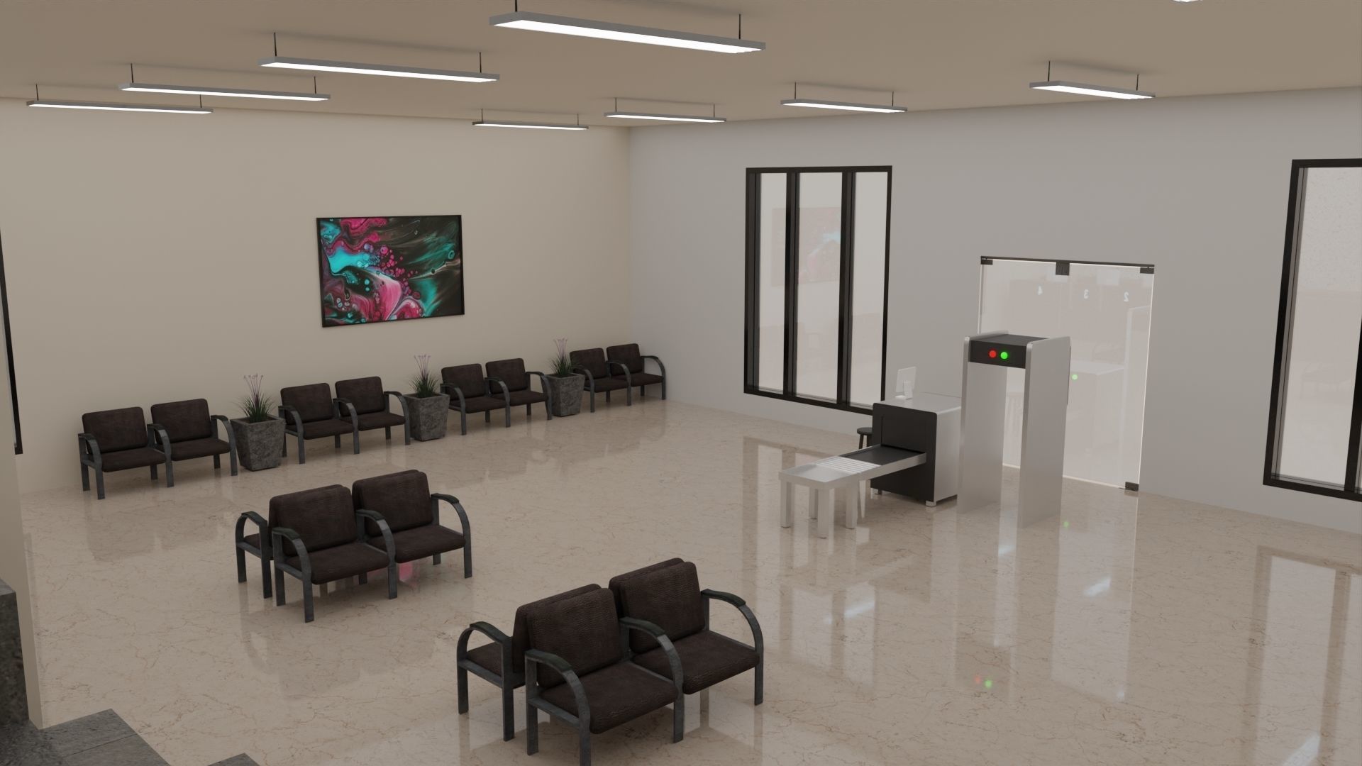Bank Interior Low-poly 3D model_1