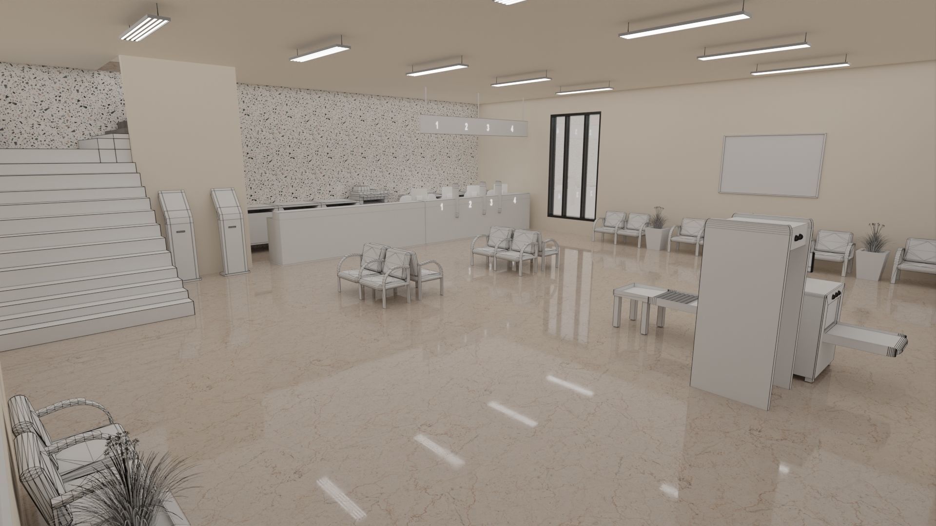 Bank Interior Low-poly 3D model_7