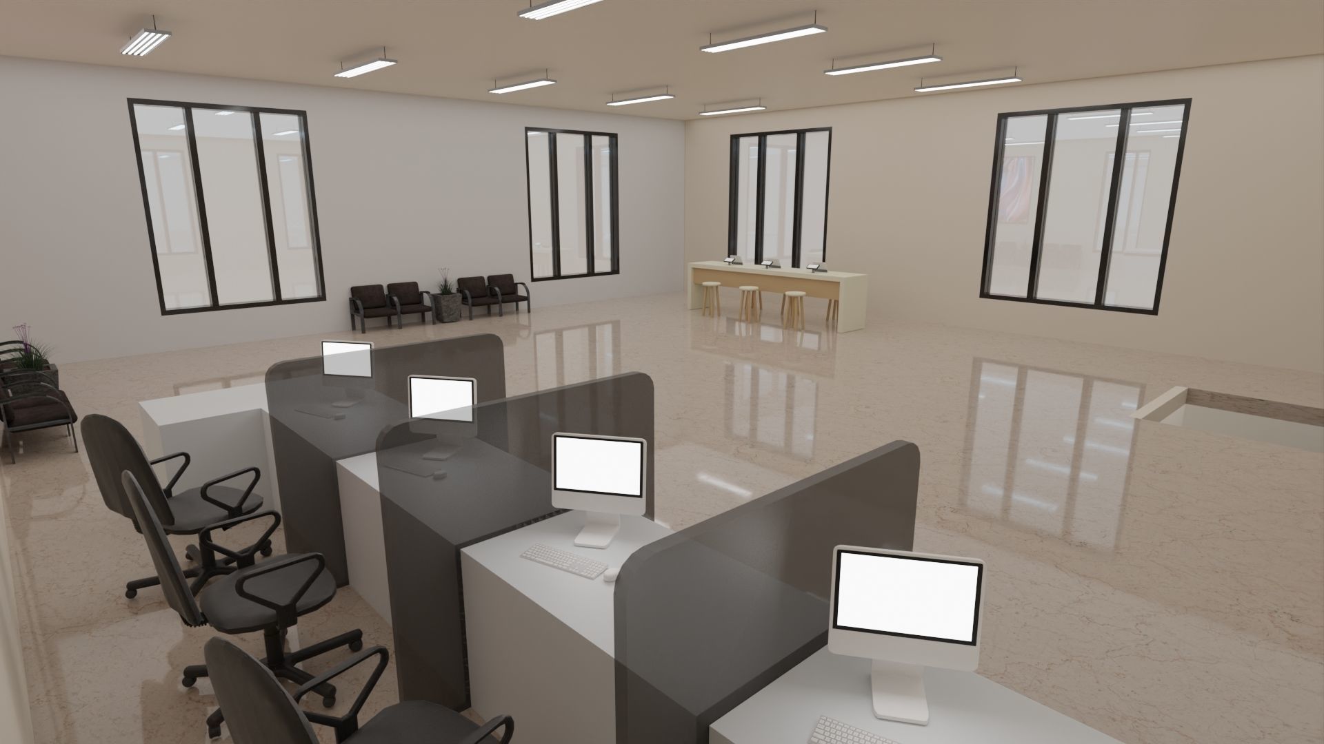Bank Interior Low-poly 3D model_4
