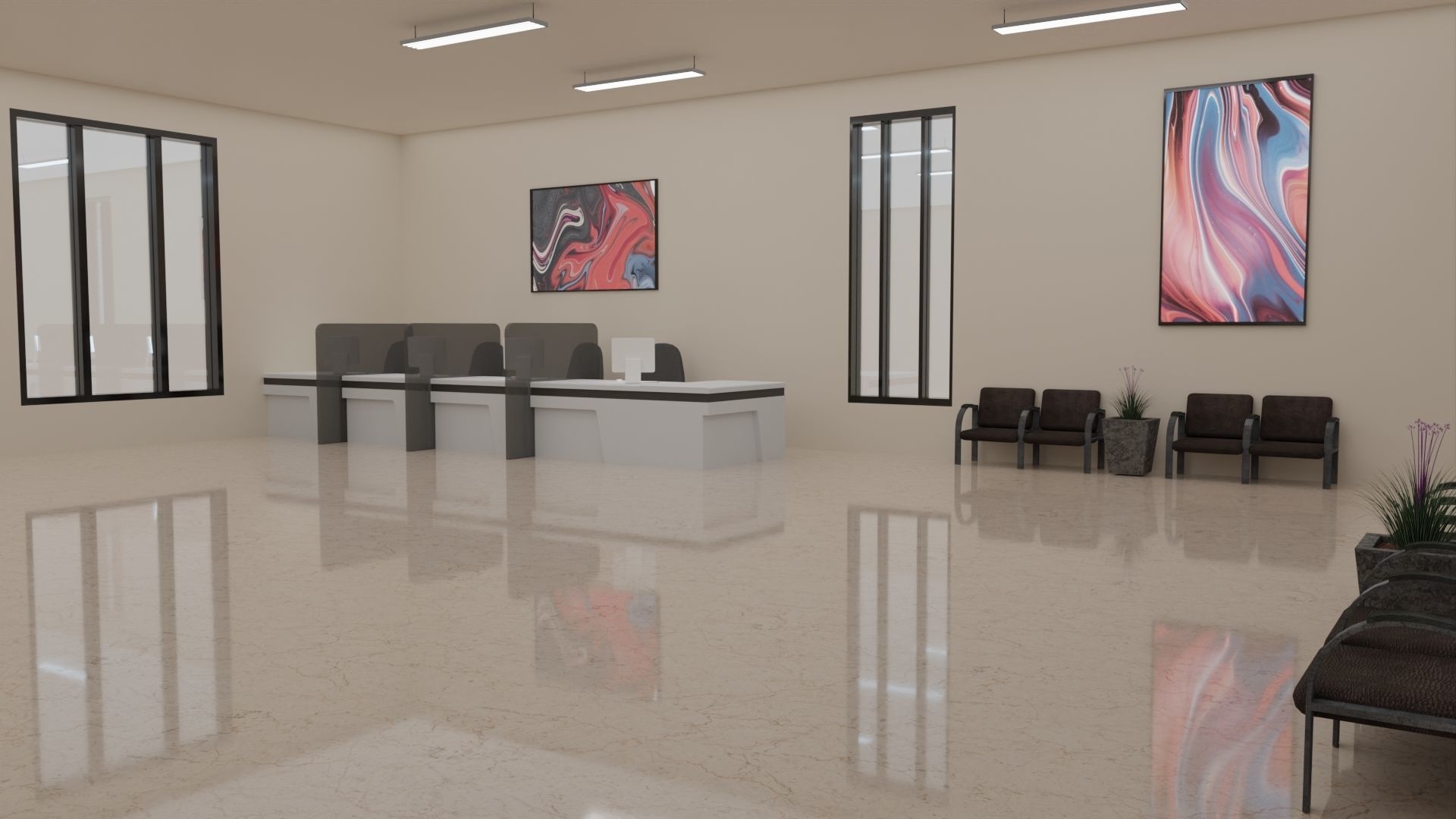 Bank Interior Low-poly 3D model_6