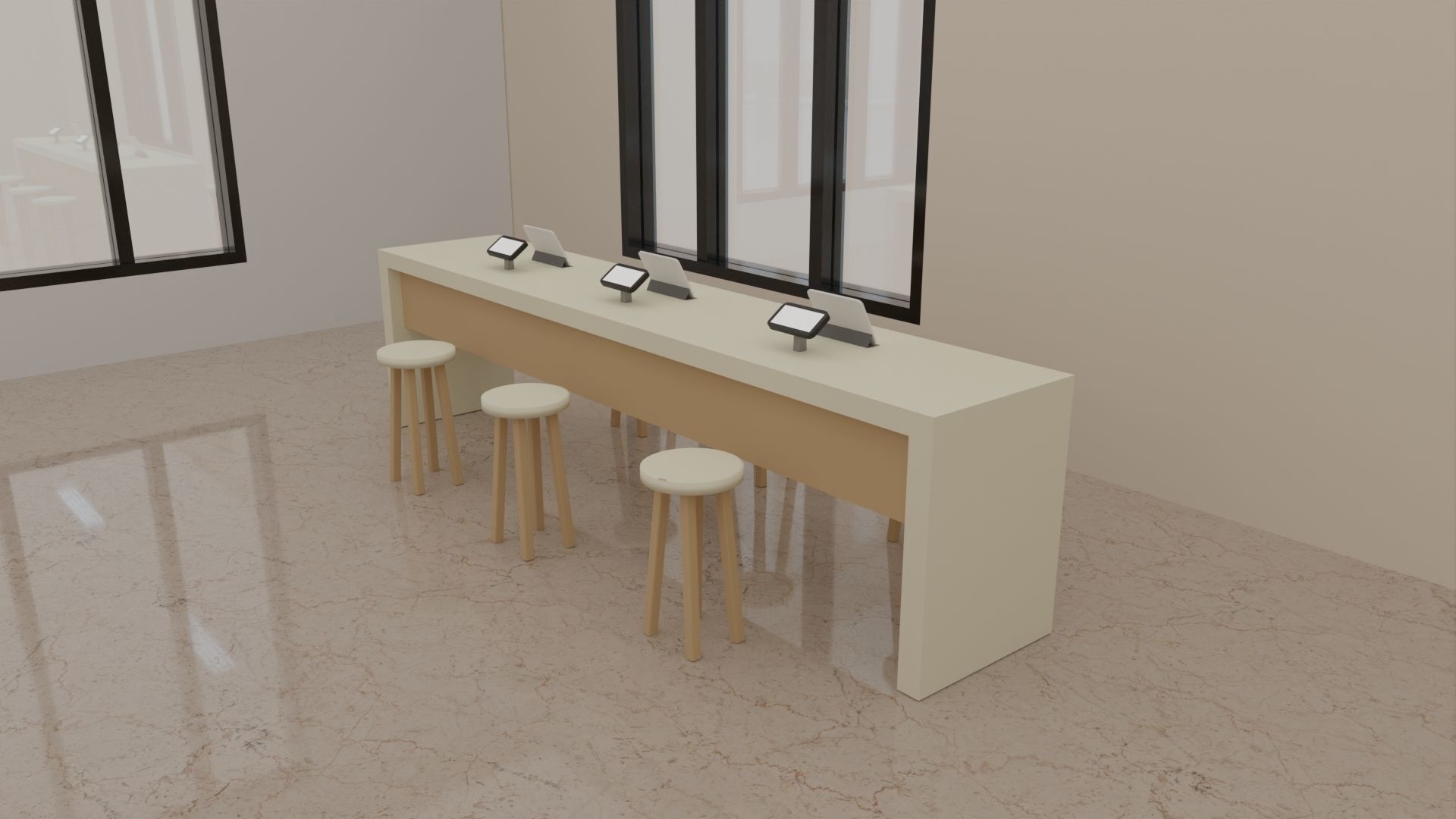 Bank Interior Low-poly 3D model_5