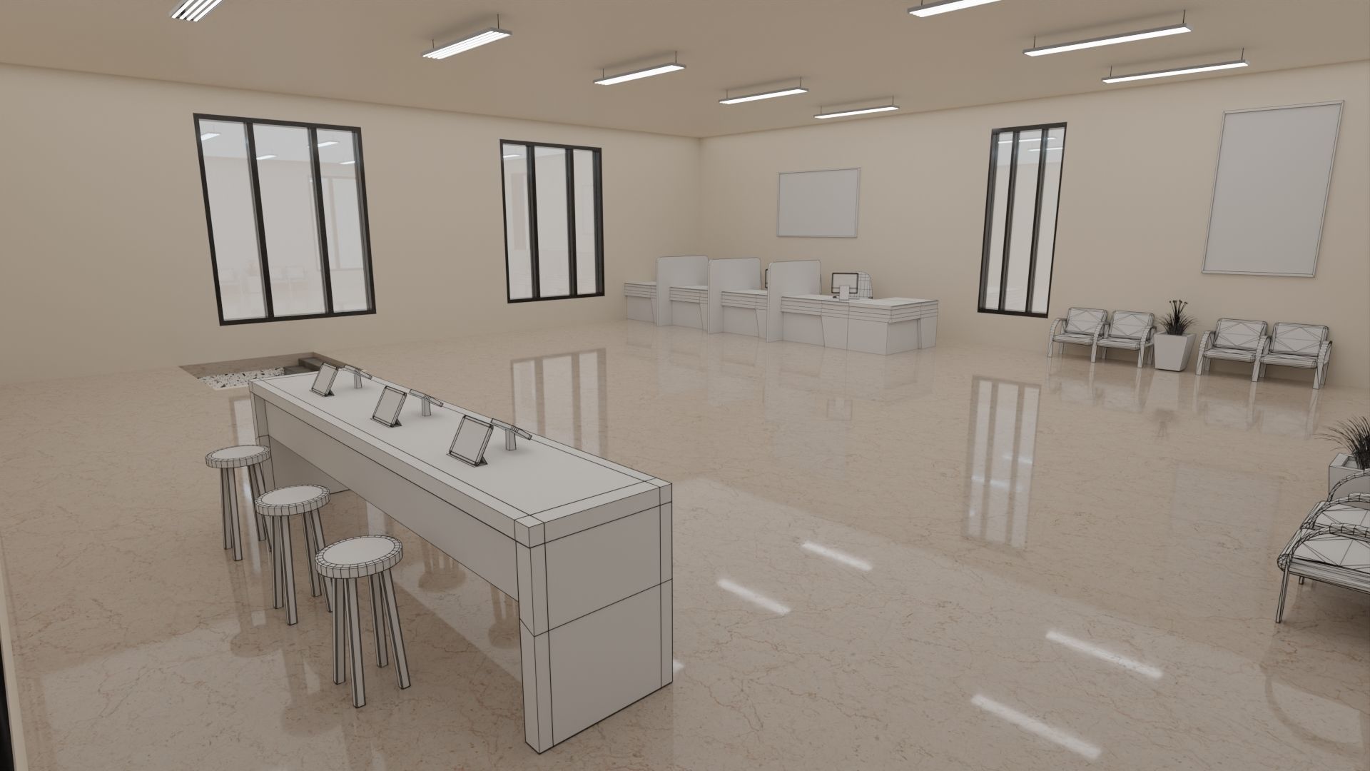 Bank Interior Low-poly 3D model_8