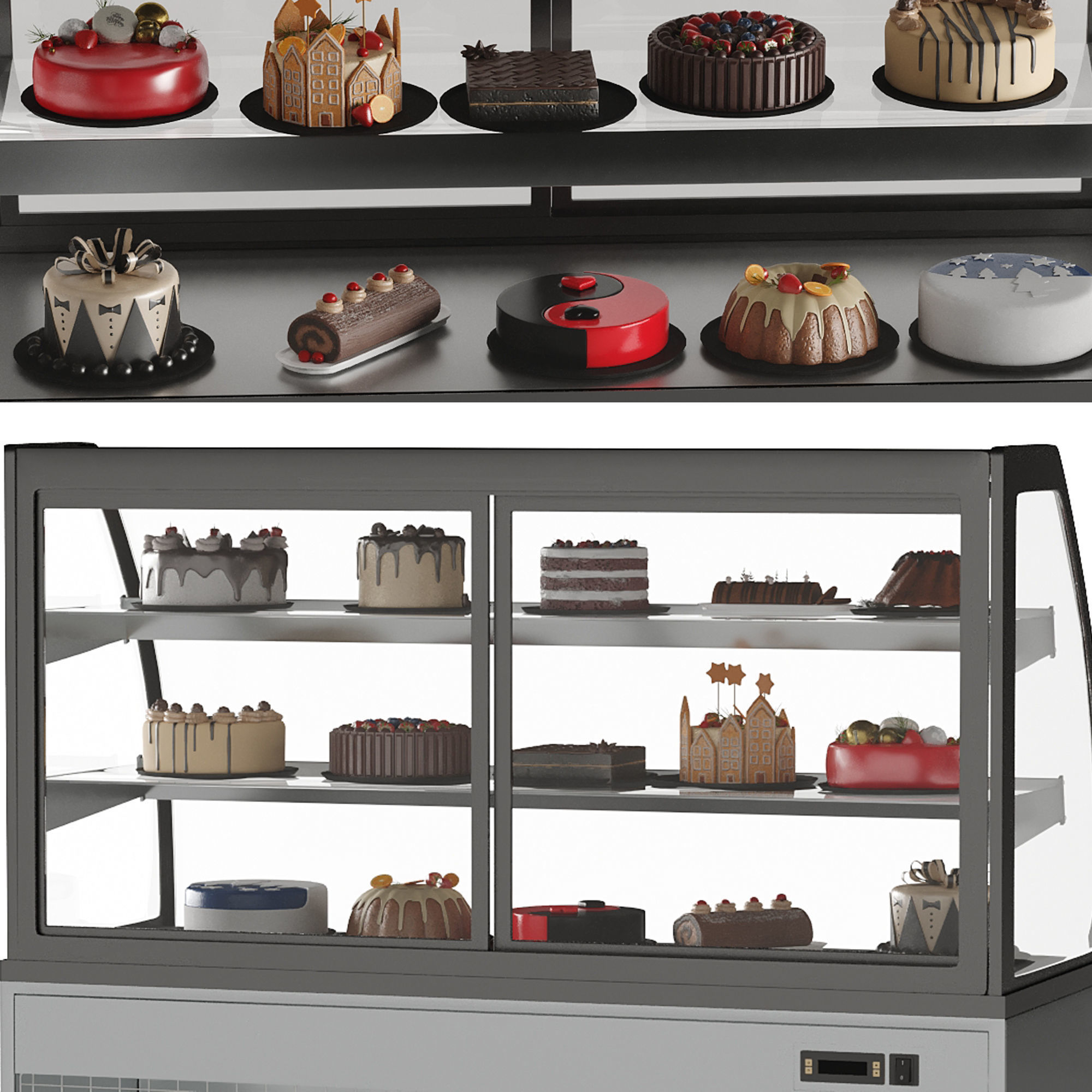 Pastry Refrigerator 15 Different Cakes 3D model_1