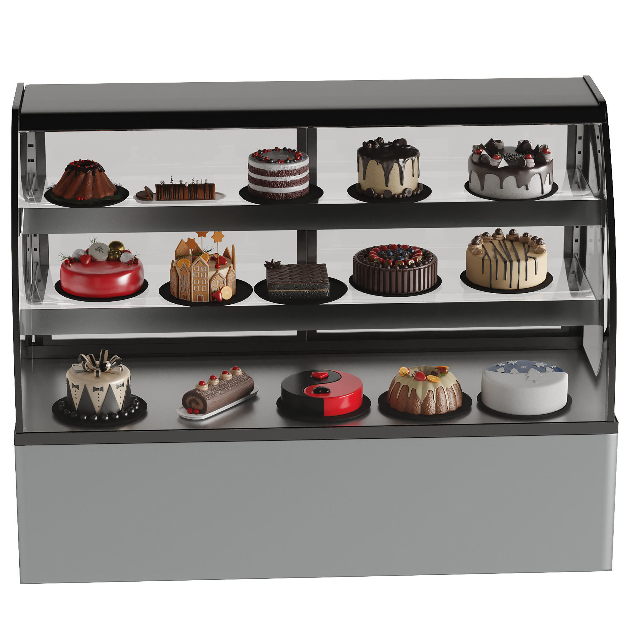 Pastry Refrigerator 15 Different Cakes 3D model_2