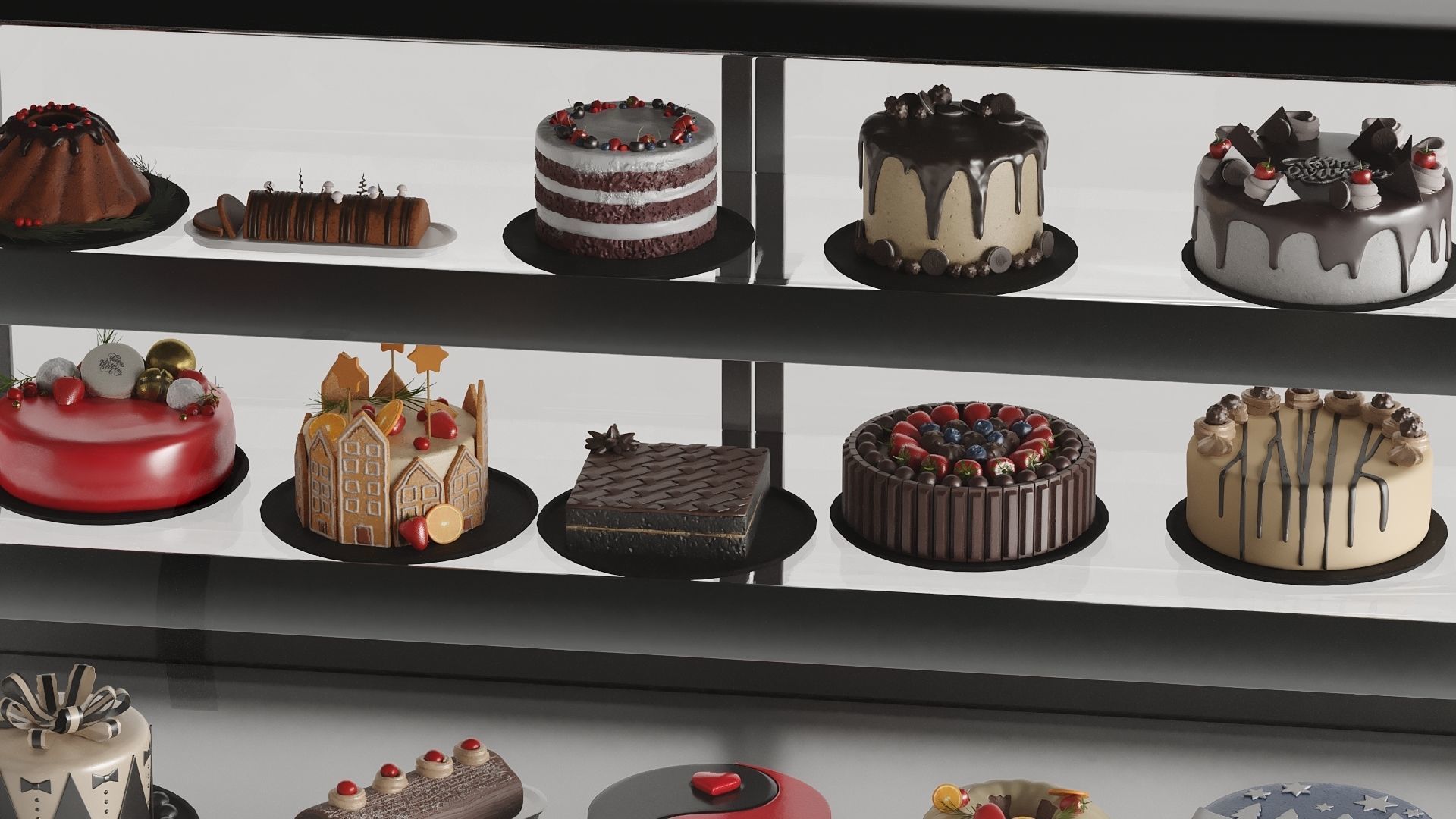 Pastry Refrigerator 15 Different Cakes 3D model_4