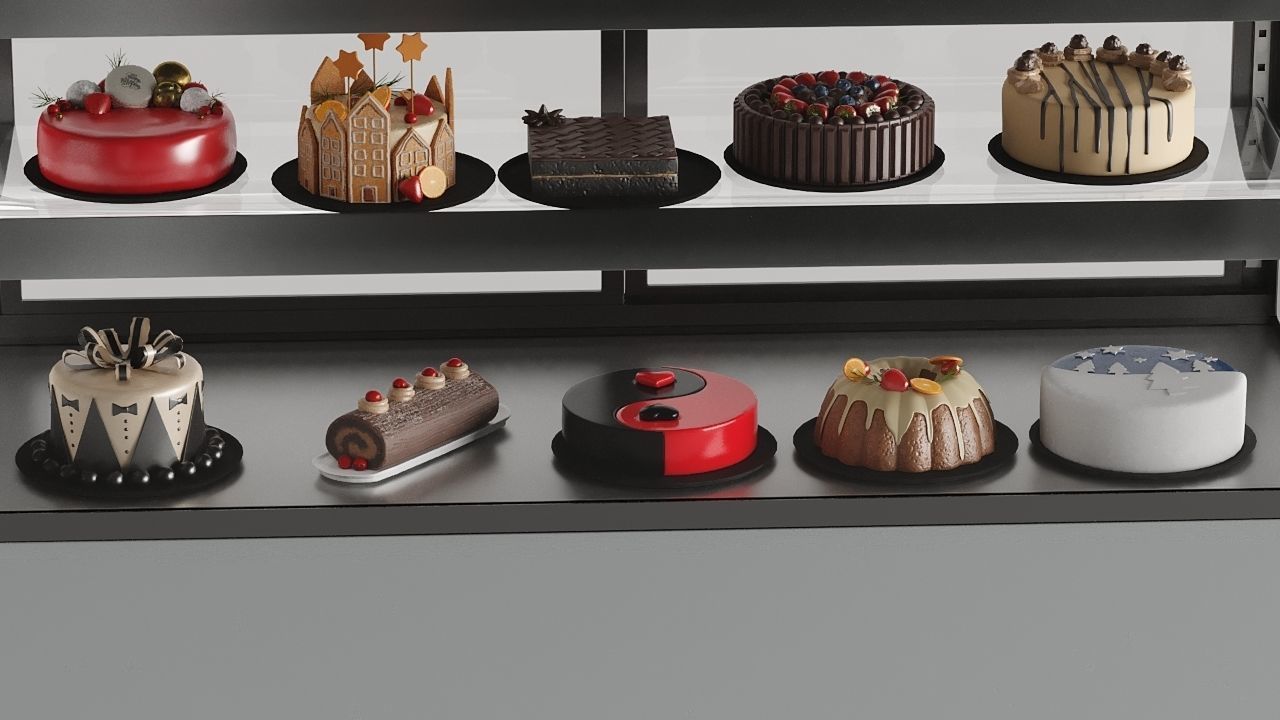 Pastry Refrigerator 15 Different Cakes 3D model_3