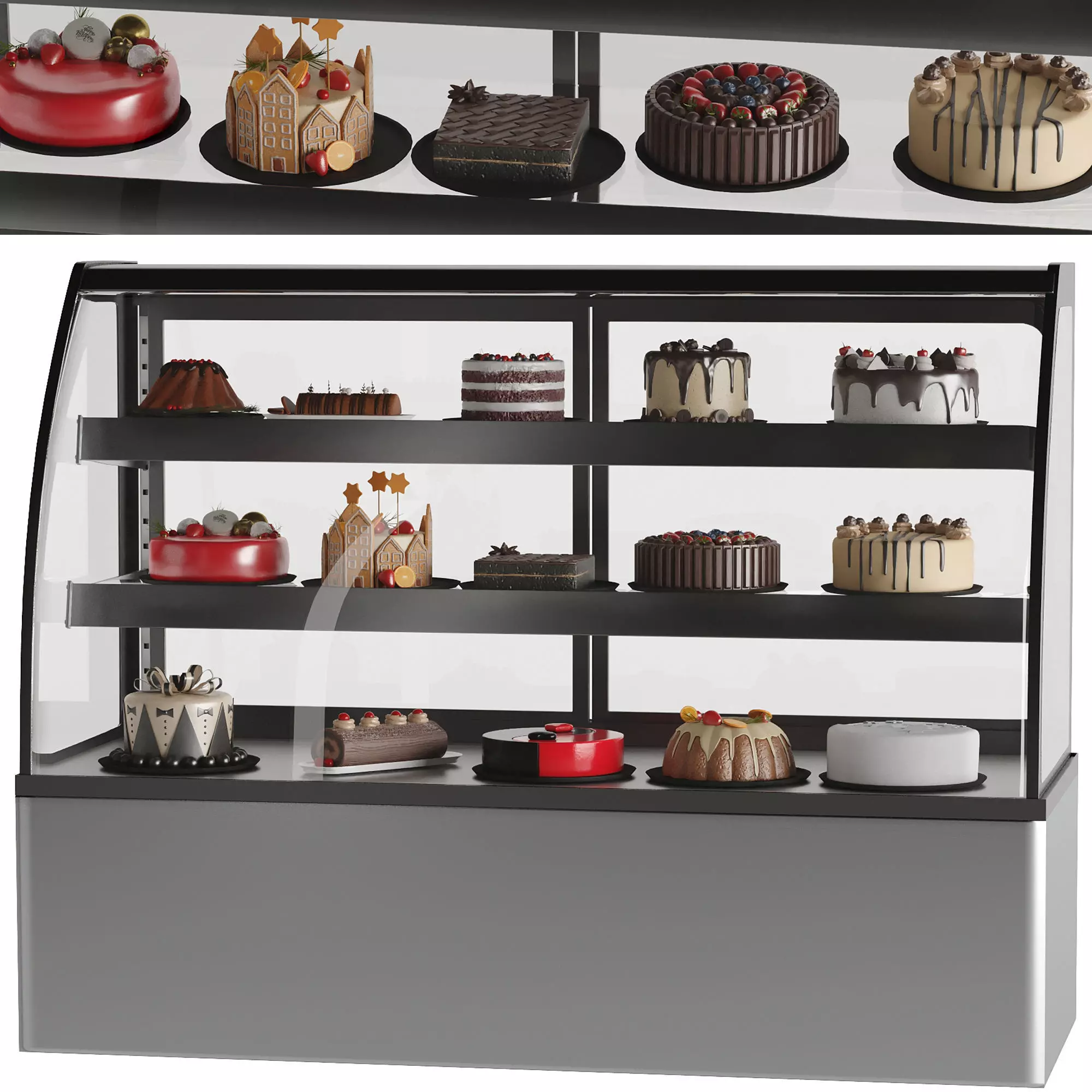 Pastry Refrigerator 15 Different Cakes 3D model_0