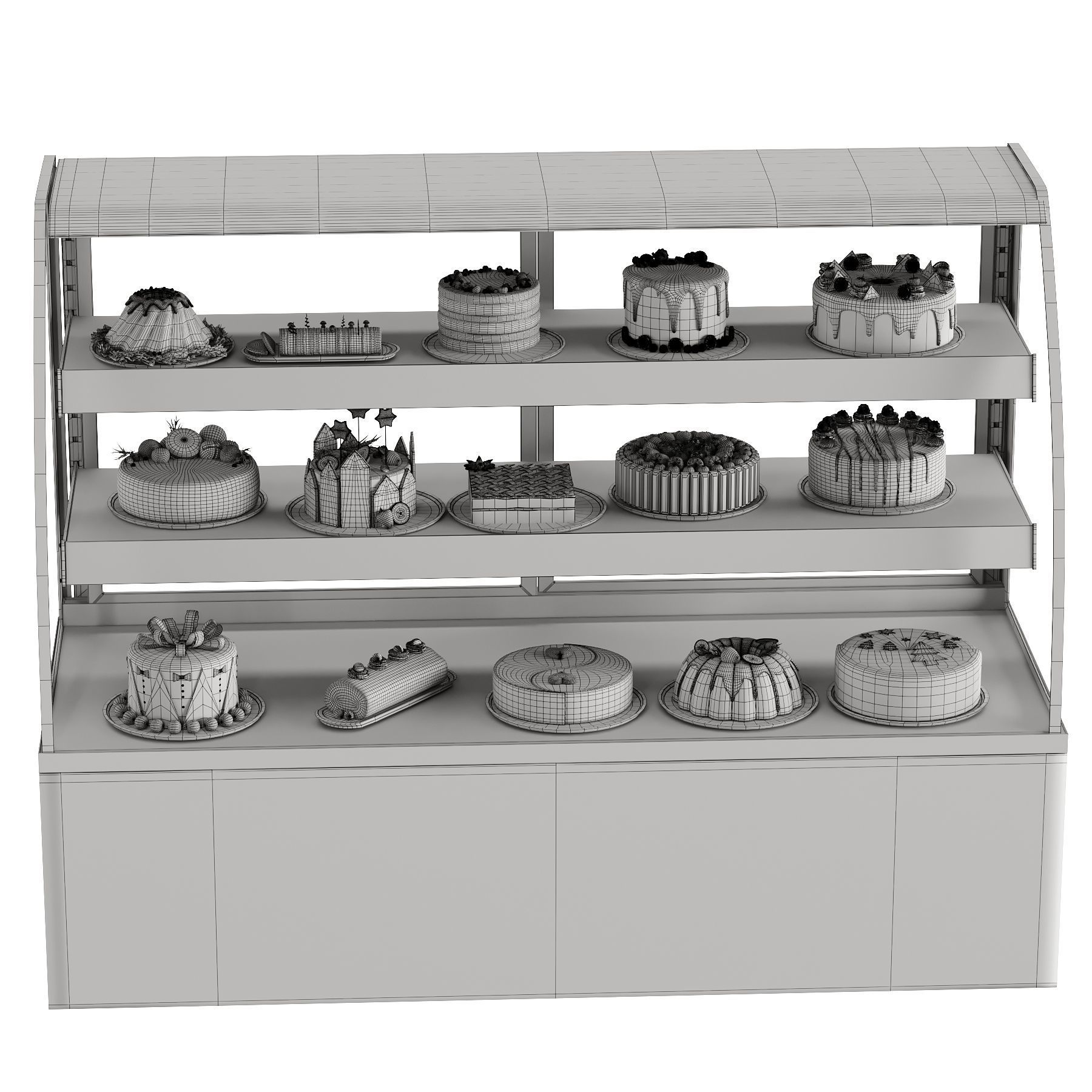 Pastry Refrigerator 15 Different Cakes 3D model_6
