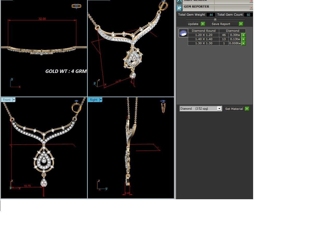 Light Weight Diamond Necklace 3dm renders details 3D print model_1