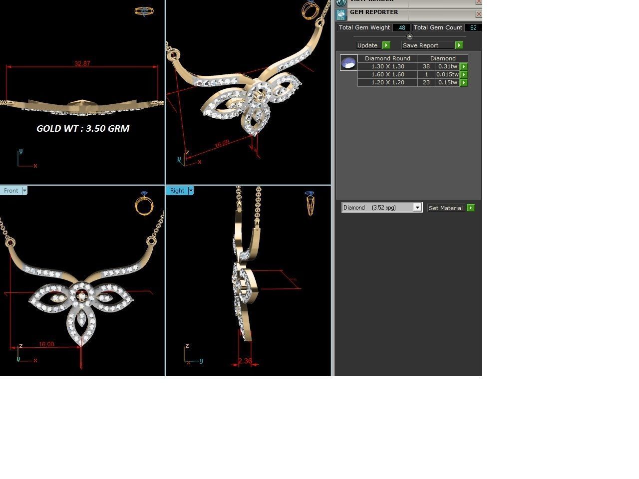 Flower Light Weight Diamond Necklace 3dm renders details 3D print model_1