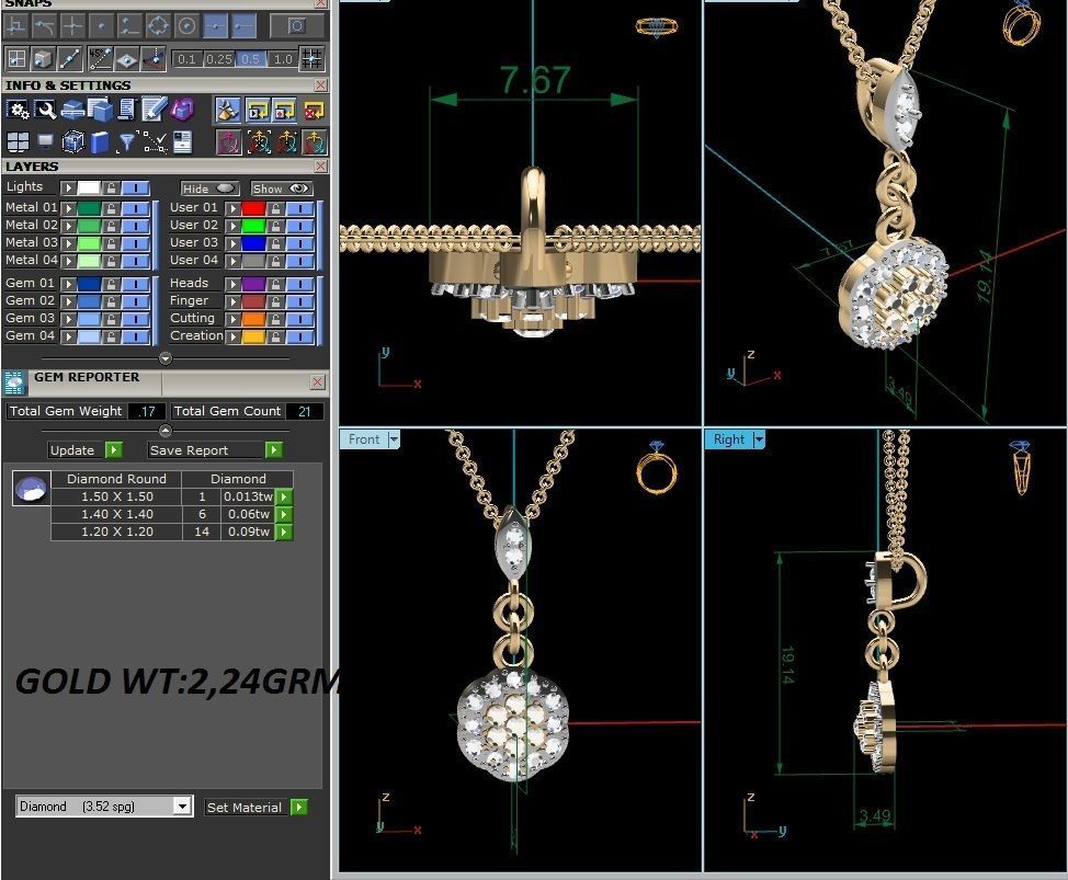 Light Weight Diamond Necklace 3dm renders details 3D print model_1