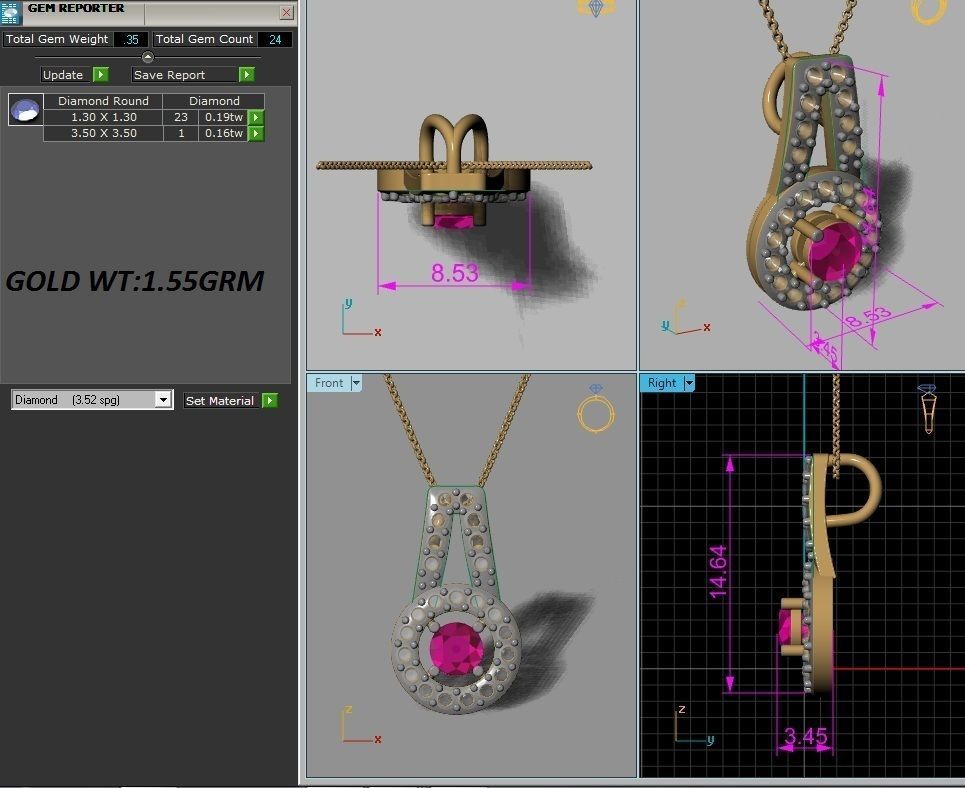 Light Weight Diamond Necklace 3dm renders details 3D print model_2
