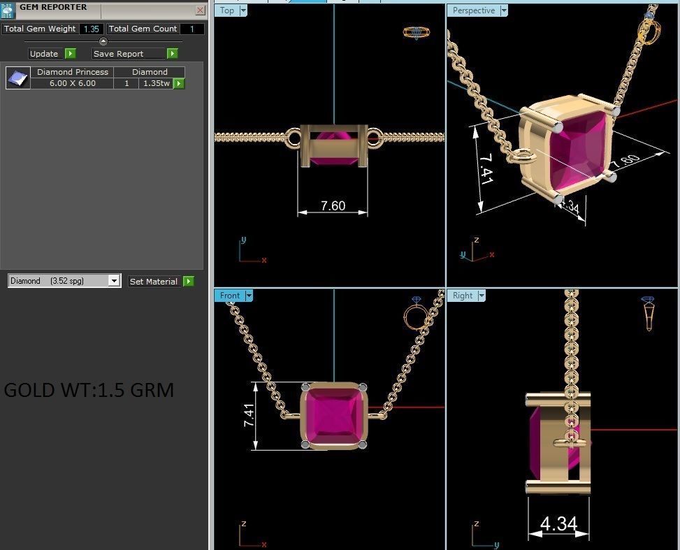 Solitaire Light Weight Diamond Necklace 3dm renders details 3D print model_1