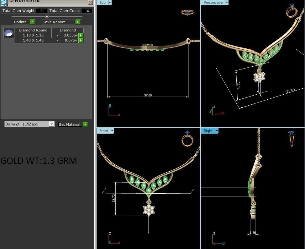 Light Weight Diamond Necklace 3dm renders details 3D print model_1