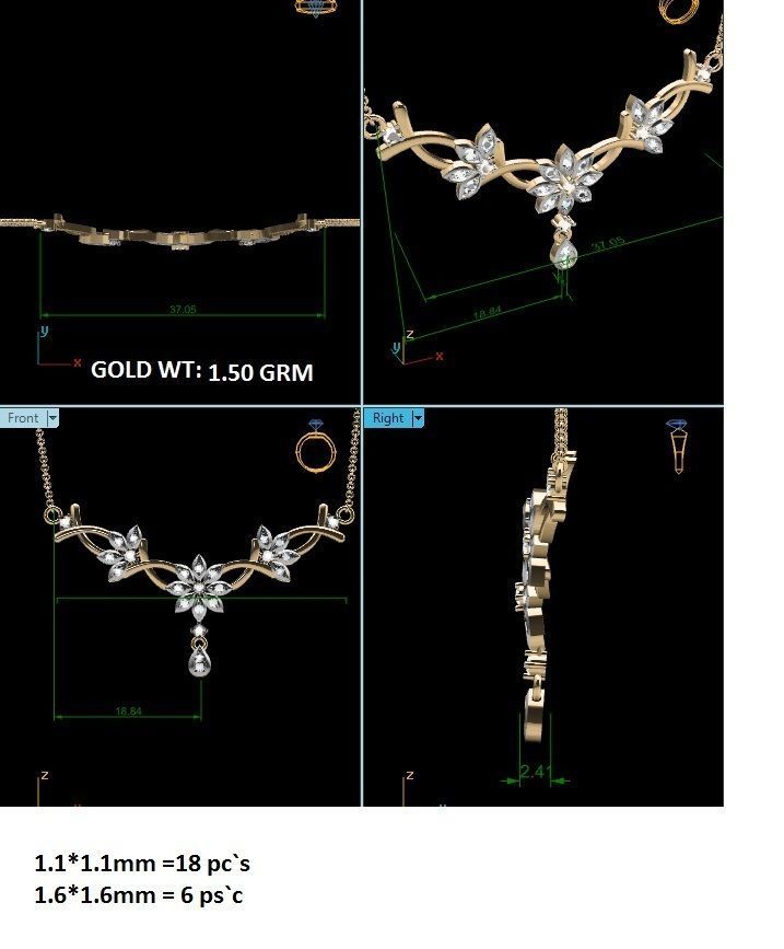 Light Weight Diamond Necklace 3dm renders details 3D print model_1