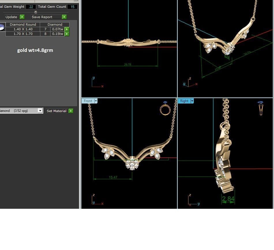 Light Weight Diamond Necklace 3dm renders details 3D print model_1