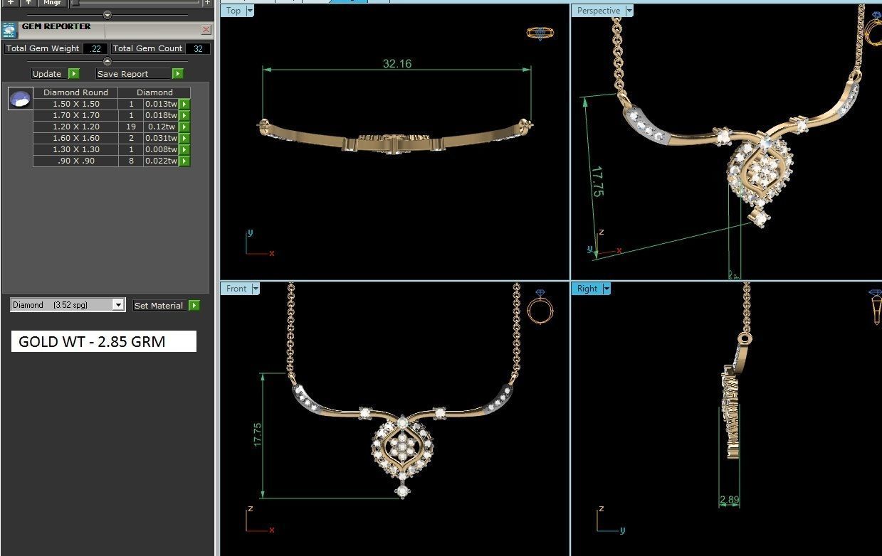 Light Weight Diamond Necklace 3dm renders details 3D print model_1