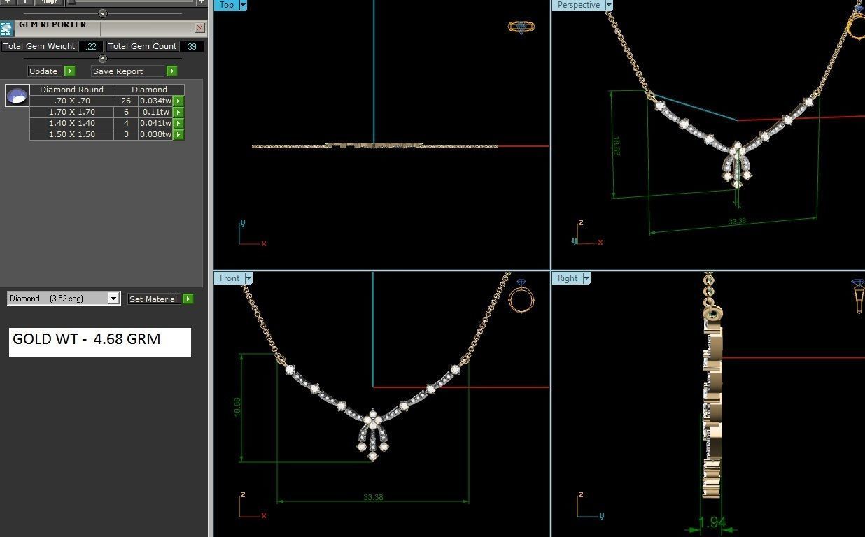 Light Weight Diamond Necklace 3dm renders details 3D print model_1