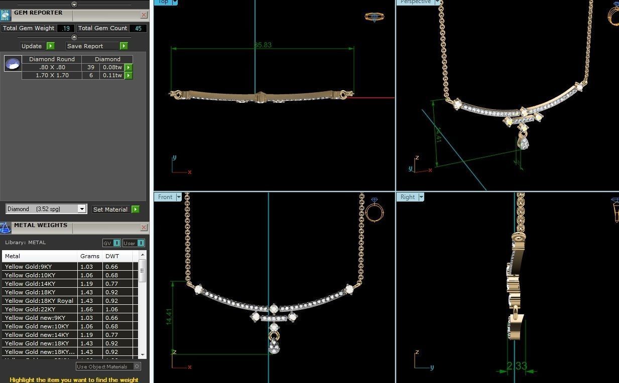 Light Weight Diamond Necklace 3dm renders details 3D print model_1