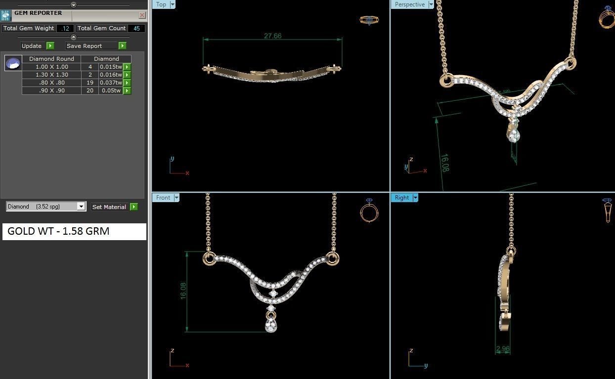 Light Weight Diamond Necklace 3dm renders details 3D print model_1