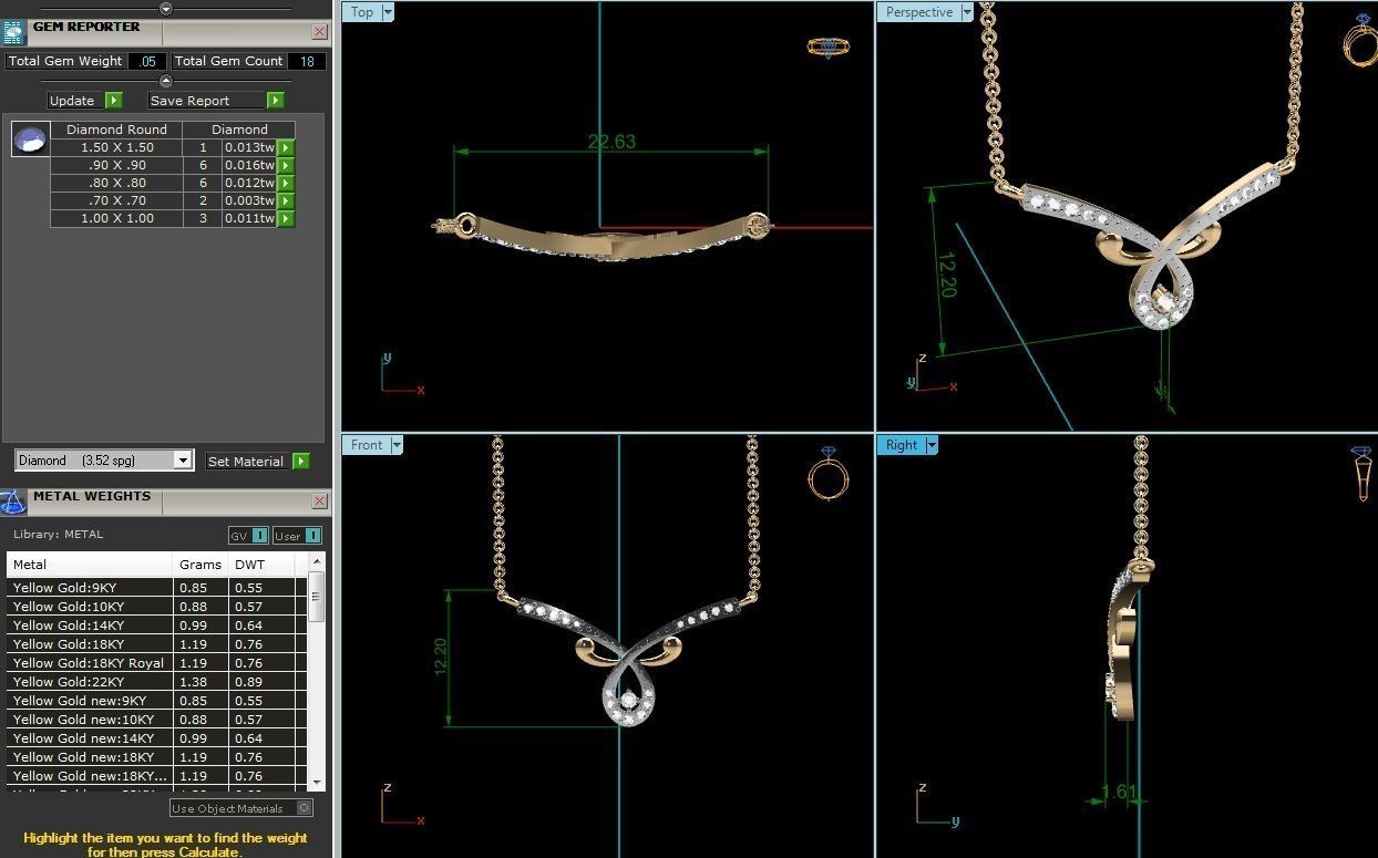 Light Weight Diamond Necklace 3dm renders details 3D print model_1