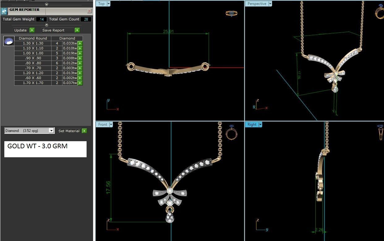 Light Weight Diamond Necklace 3dm renders details 3D print model_1