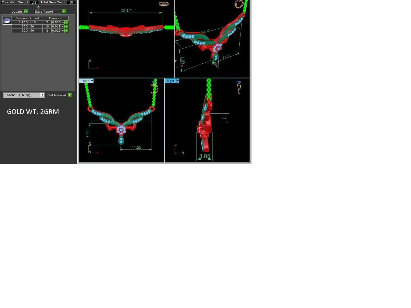 Light Weight Diamond Necklace 3dm renders details 3D print model_3