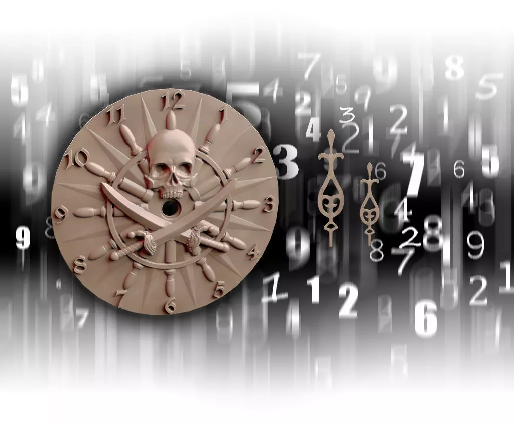 Pirate clock with skull and numbers 3D print model_0