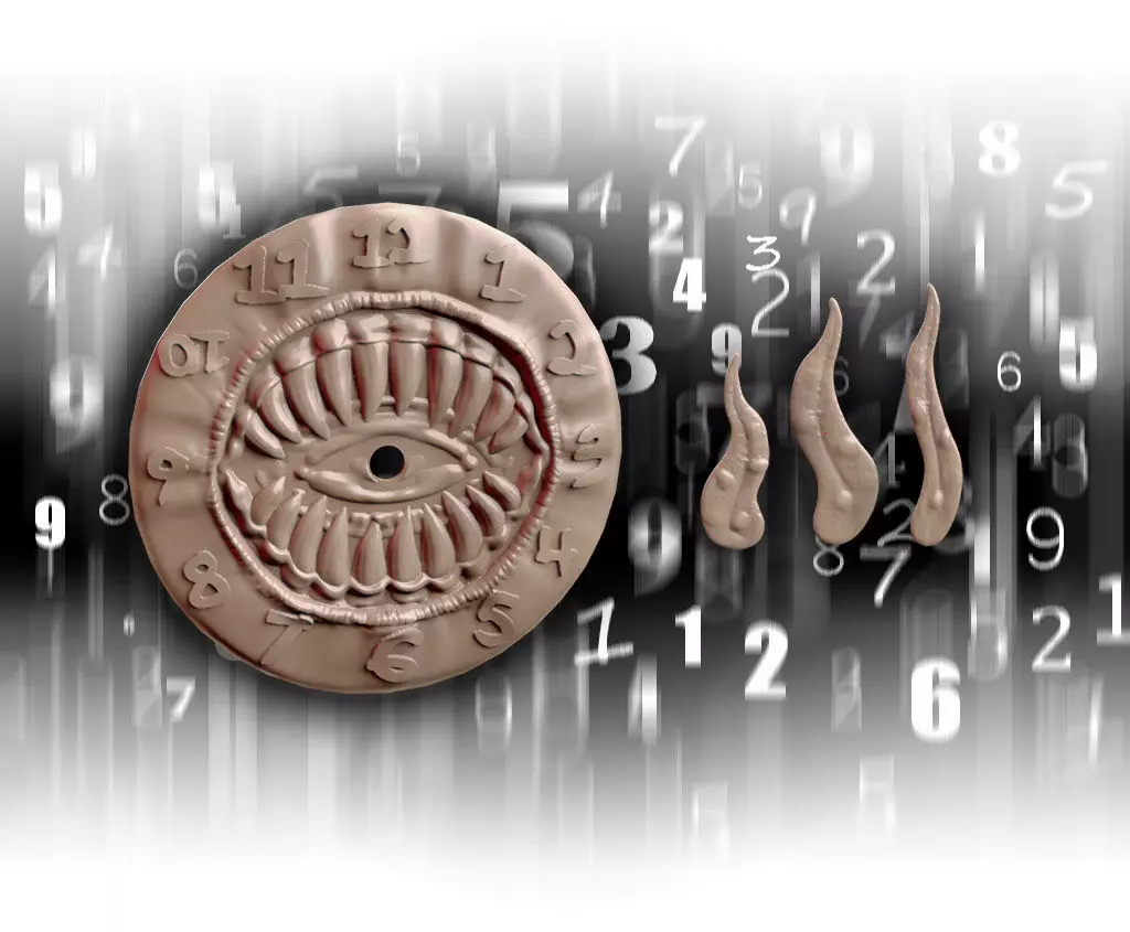 Mimic clock with numbers and eye 3D print model