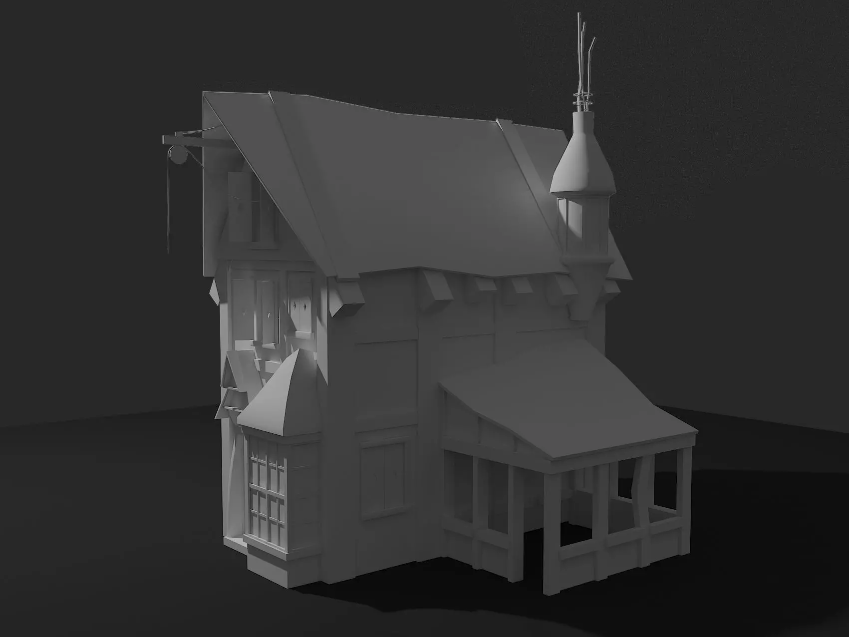 Three story fantasy house Free low-poly 3D model