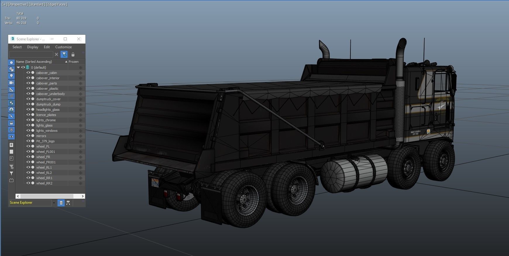 Peterbilt 362 tandem dump truck Low-poly 3D model_41