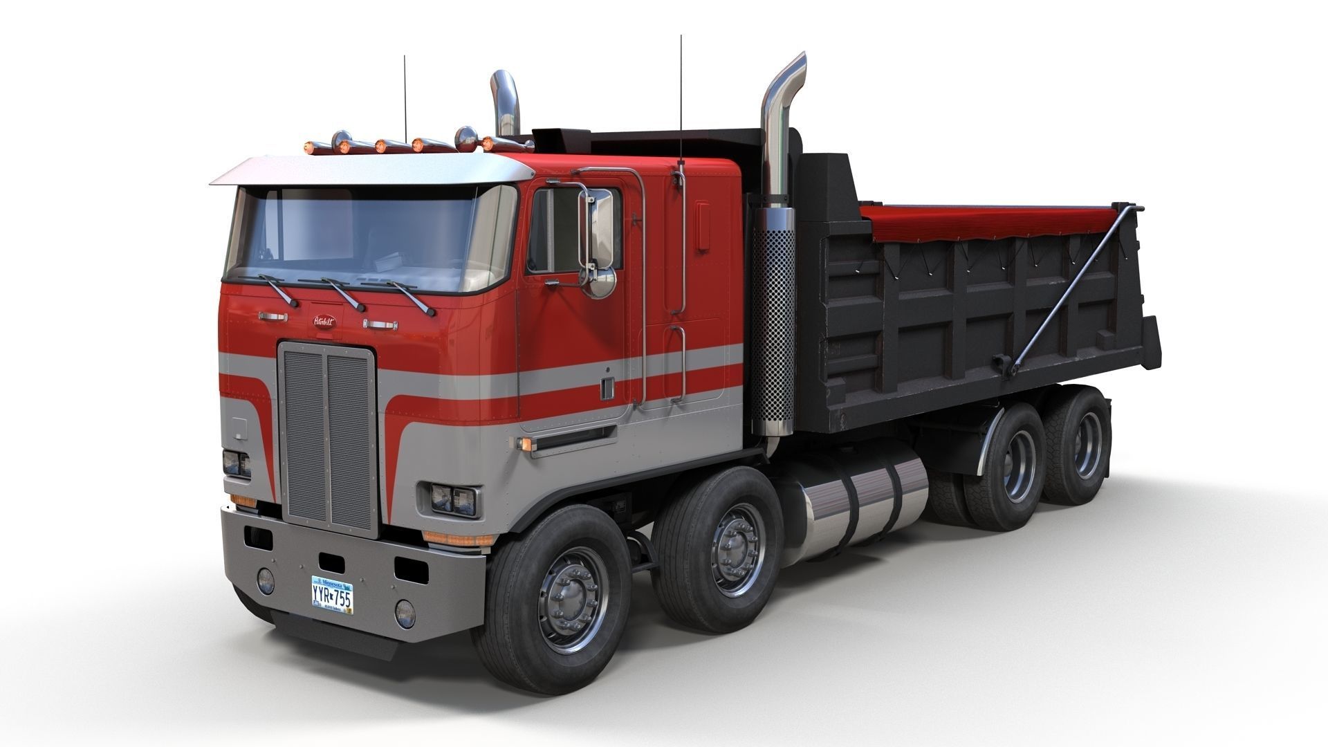 Peterbilt 362 tandem dump truck Low-poly 3D model_9
