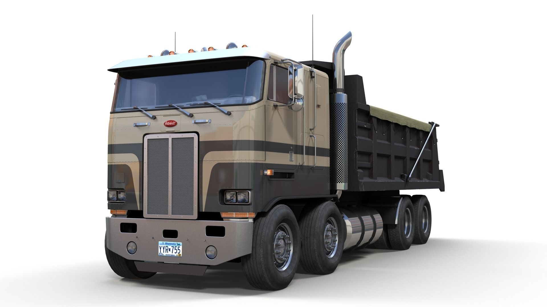 Peterbilt 362 tandem dump truck Low-poly 3D model_8