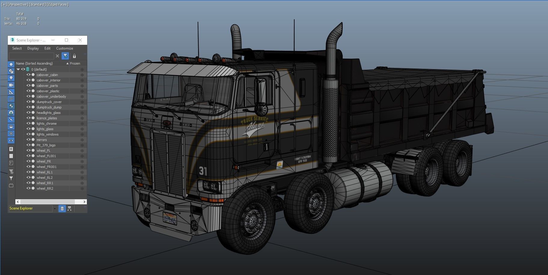 Peterbilt 362 tandem dump truck Low-poly 3D model_40