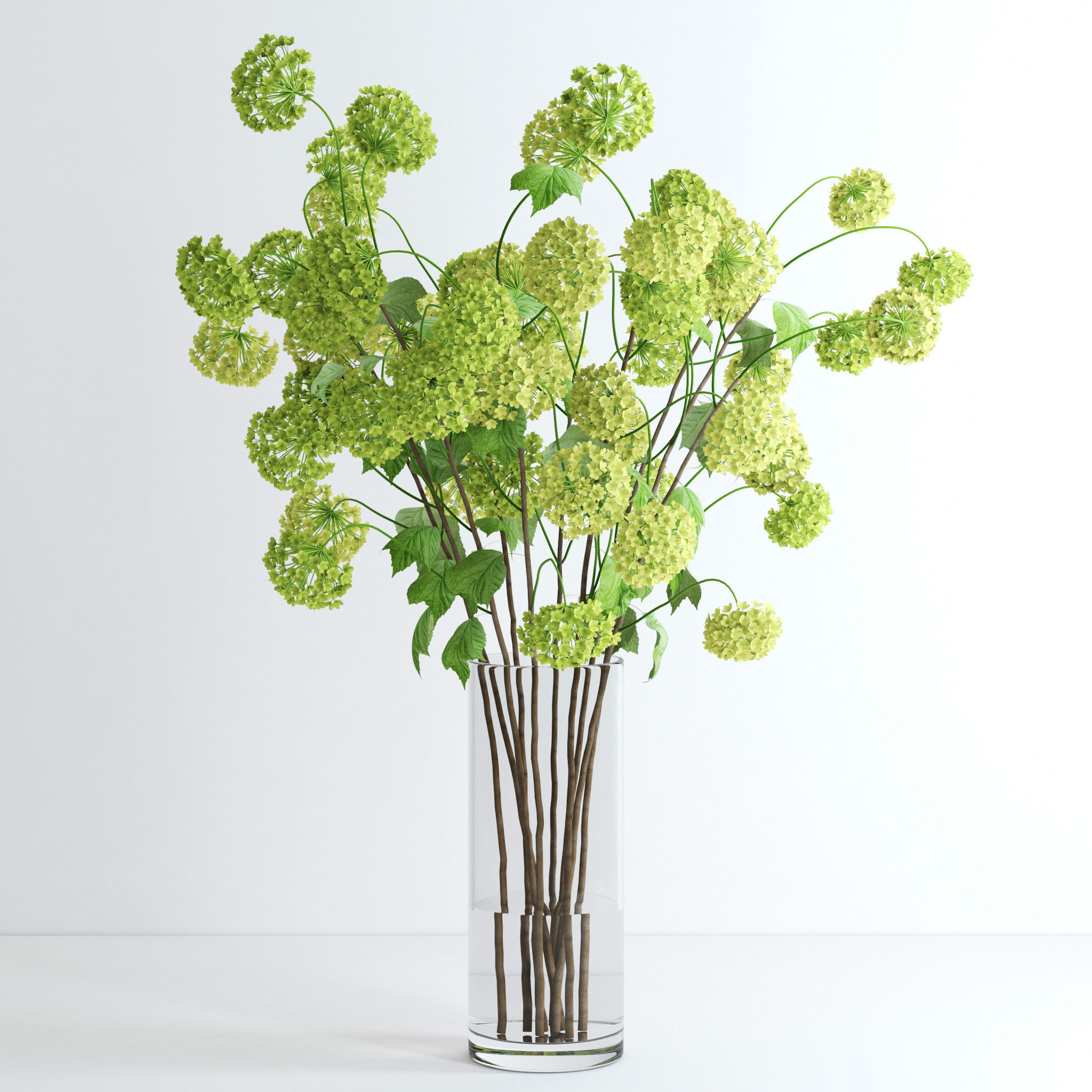 Viburnum hydrangeas in vase 3D model_3