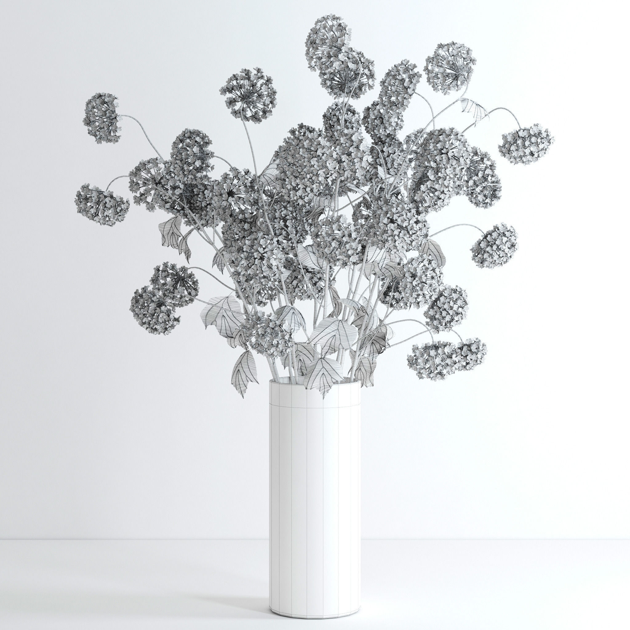 Viburnum hydrangeas in vase 3D model_7