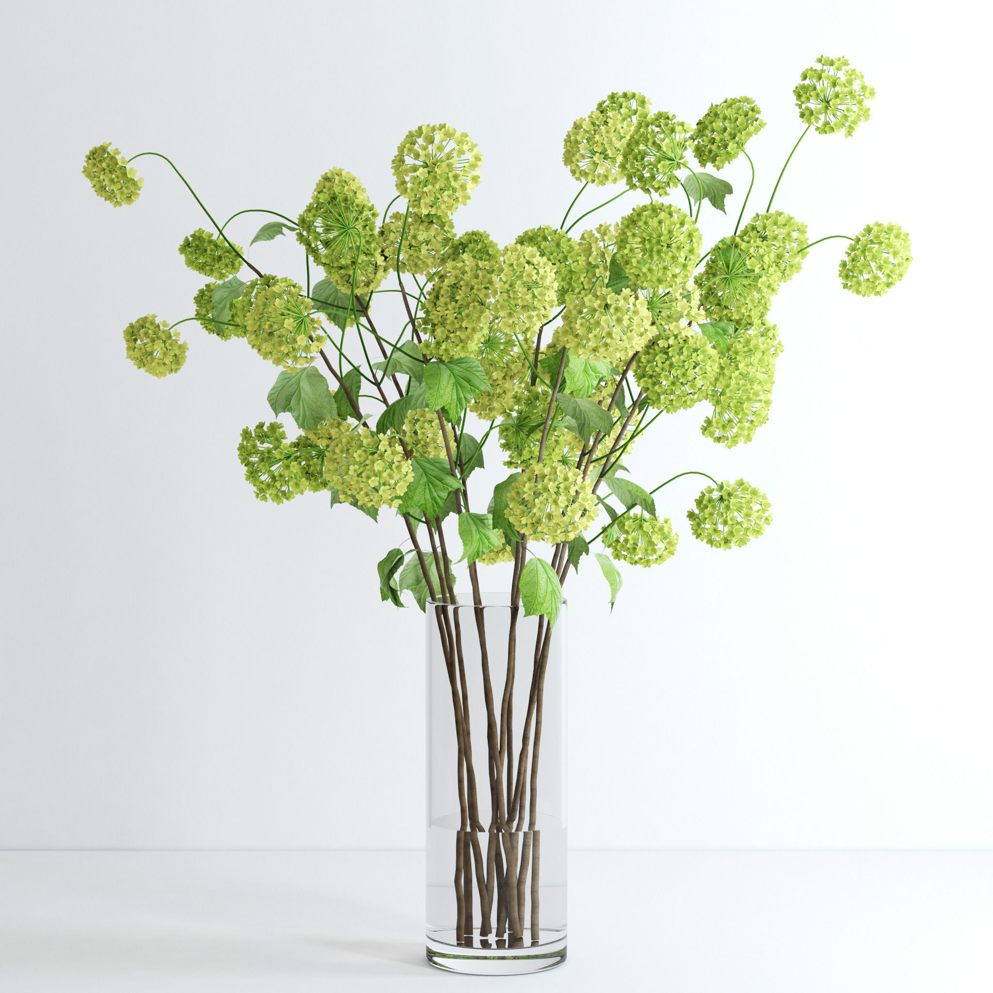 Viburnum hydrangeas in vase 3D model_2