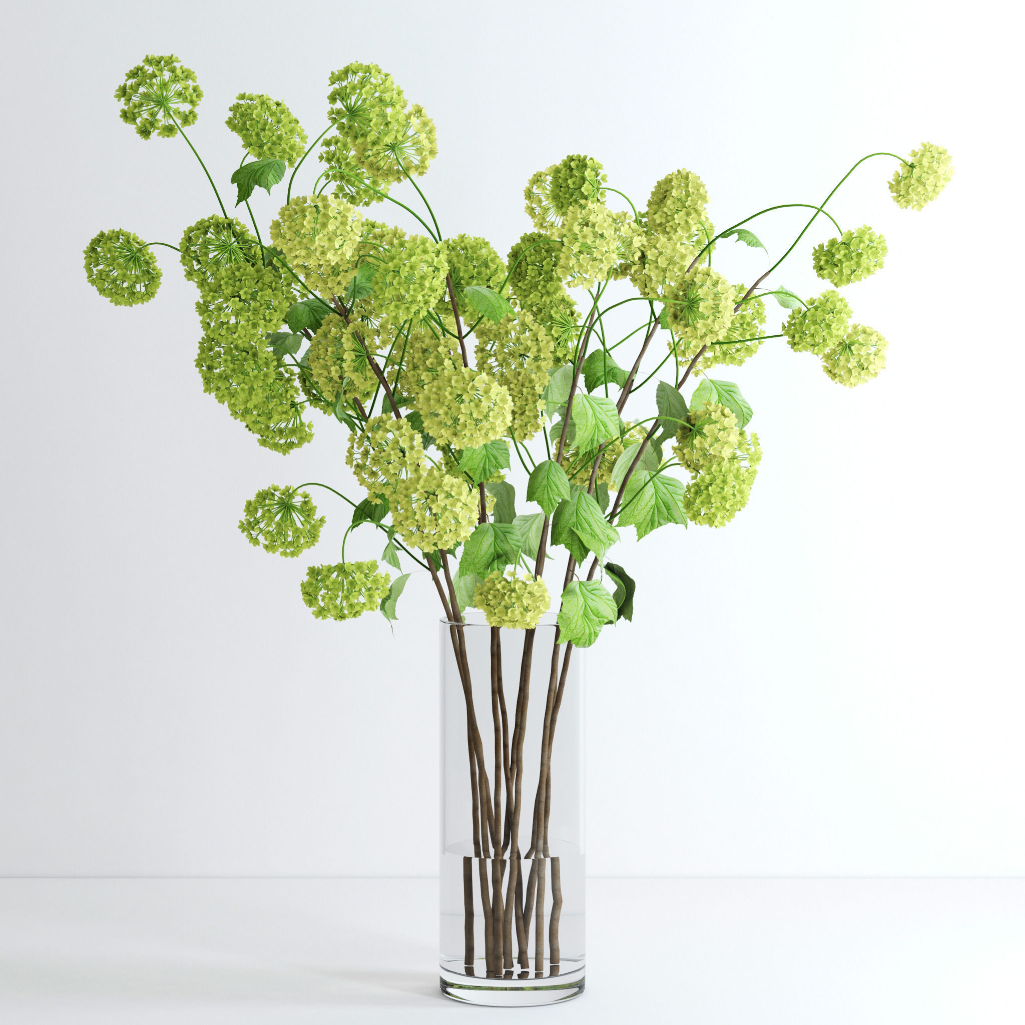 Viburnum hydrangeas in vase 3D model_5