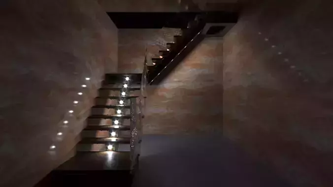 Stair wooden staircase with metal railings