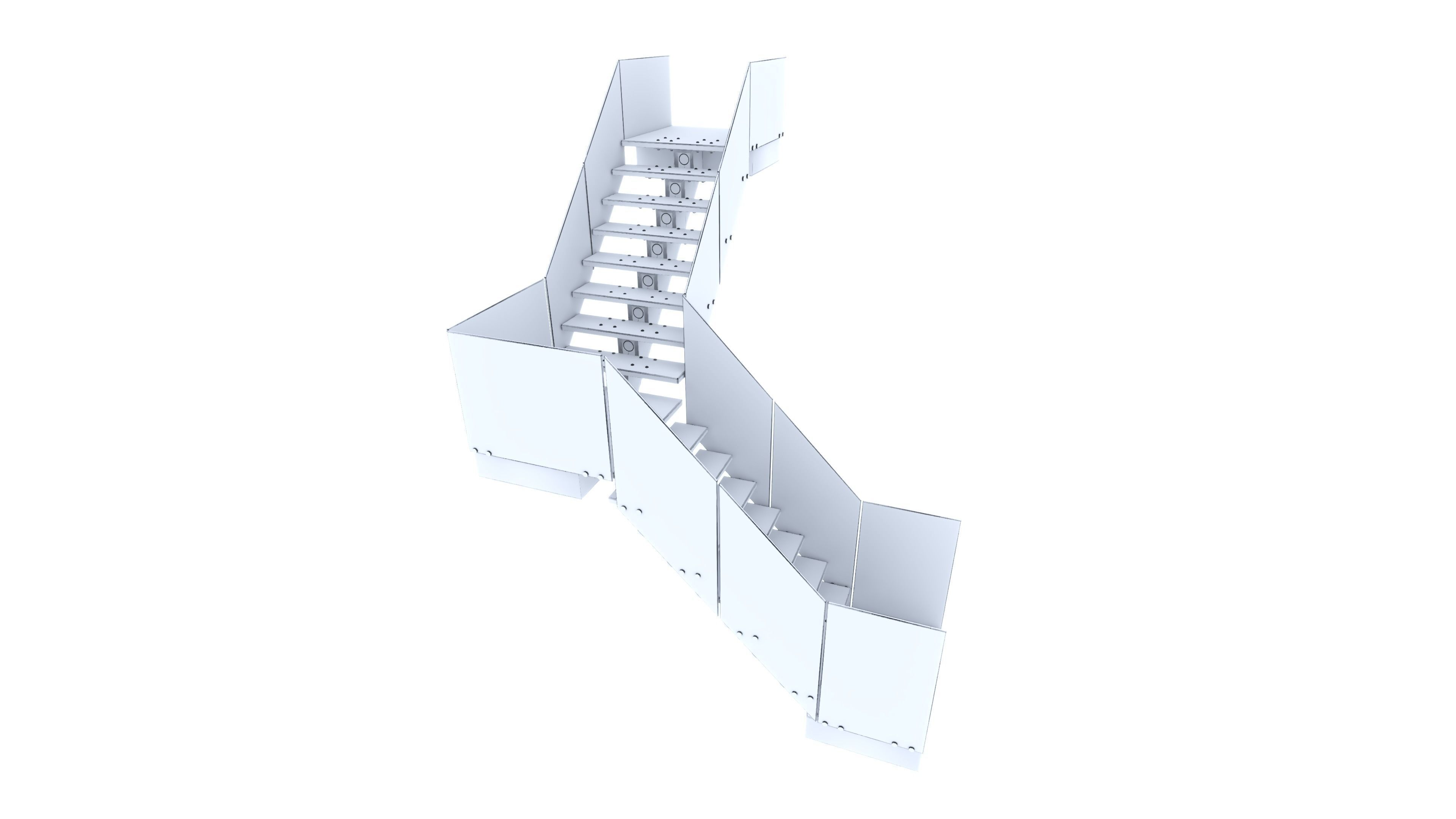 Stair wooden staircase with metal railings 3D model_6