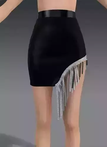 SKIRT SILK SATIN AND COTTON  TASSEL DETAIL LOOK