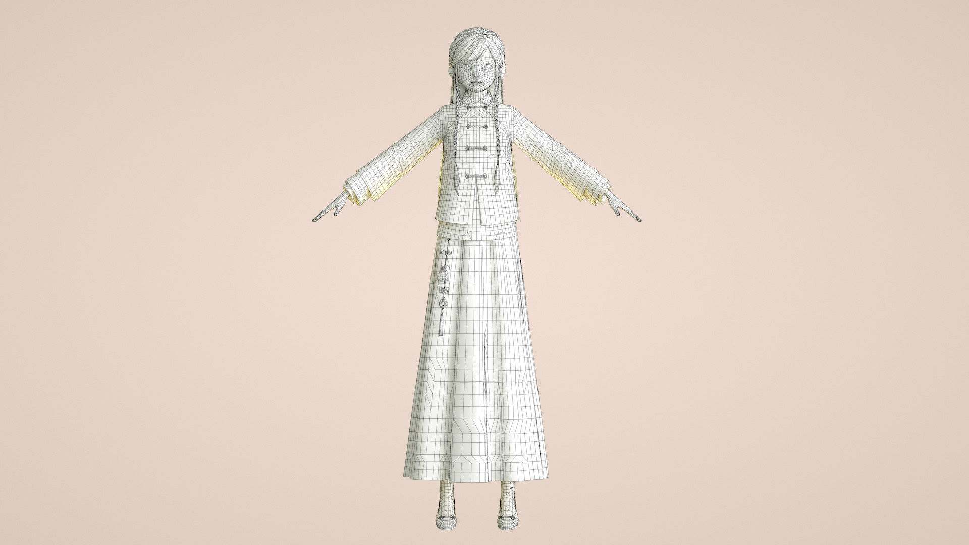 Cartoon Tang suit girl Chinese buckle top retro little girl 3D model_12