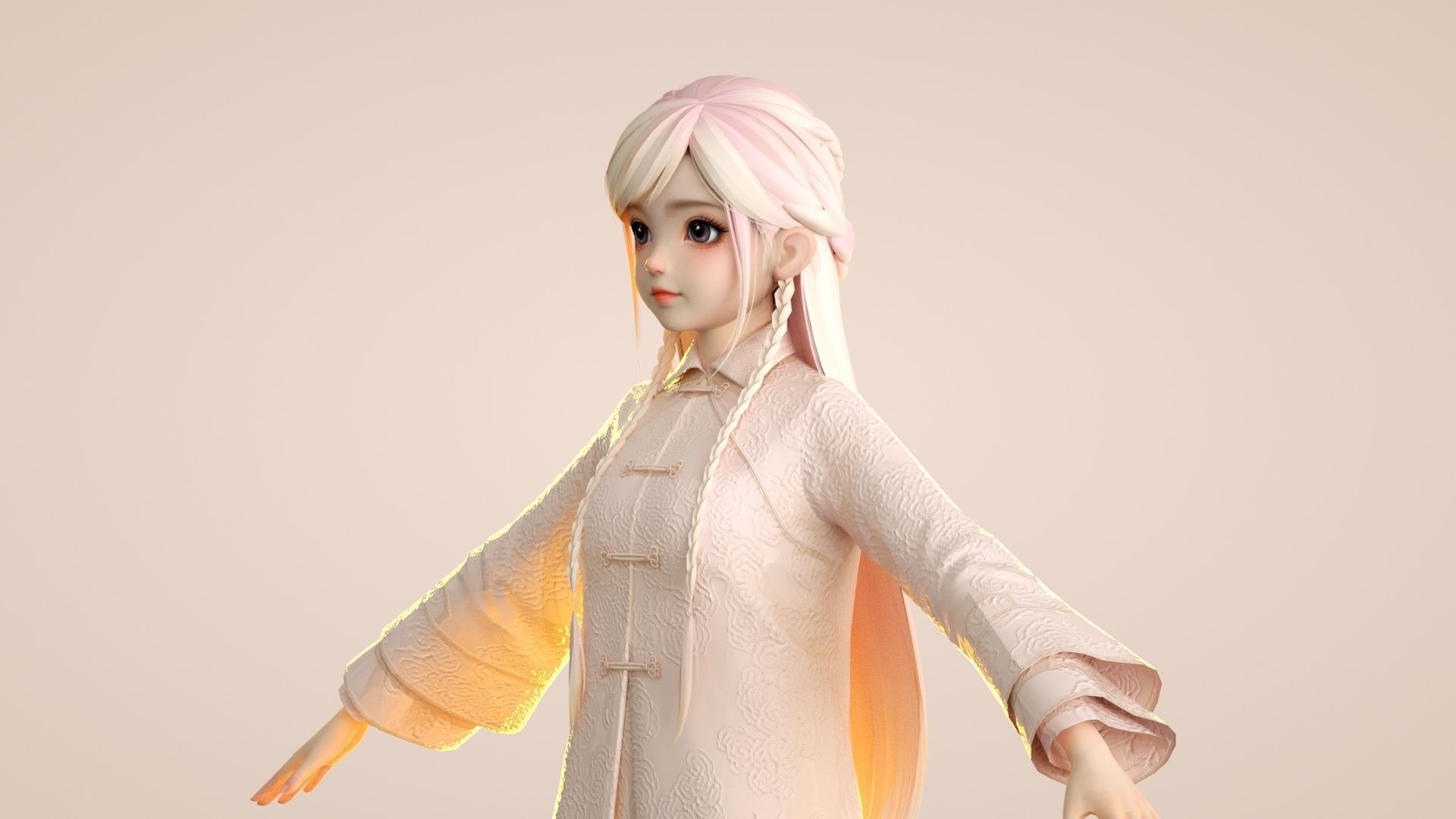 Cartoon Tang suit girl Chinese buckle top retro little girl 3D model_4