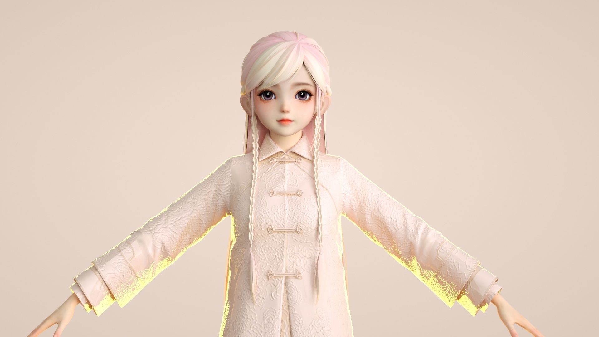 Cartoon Tang suit girl Chinese buckle top retro little girl 3D model_3